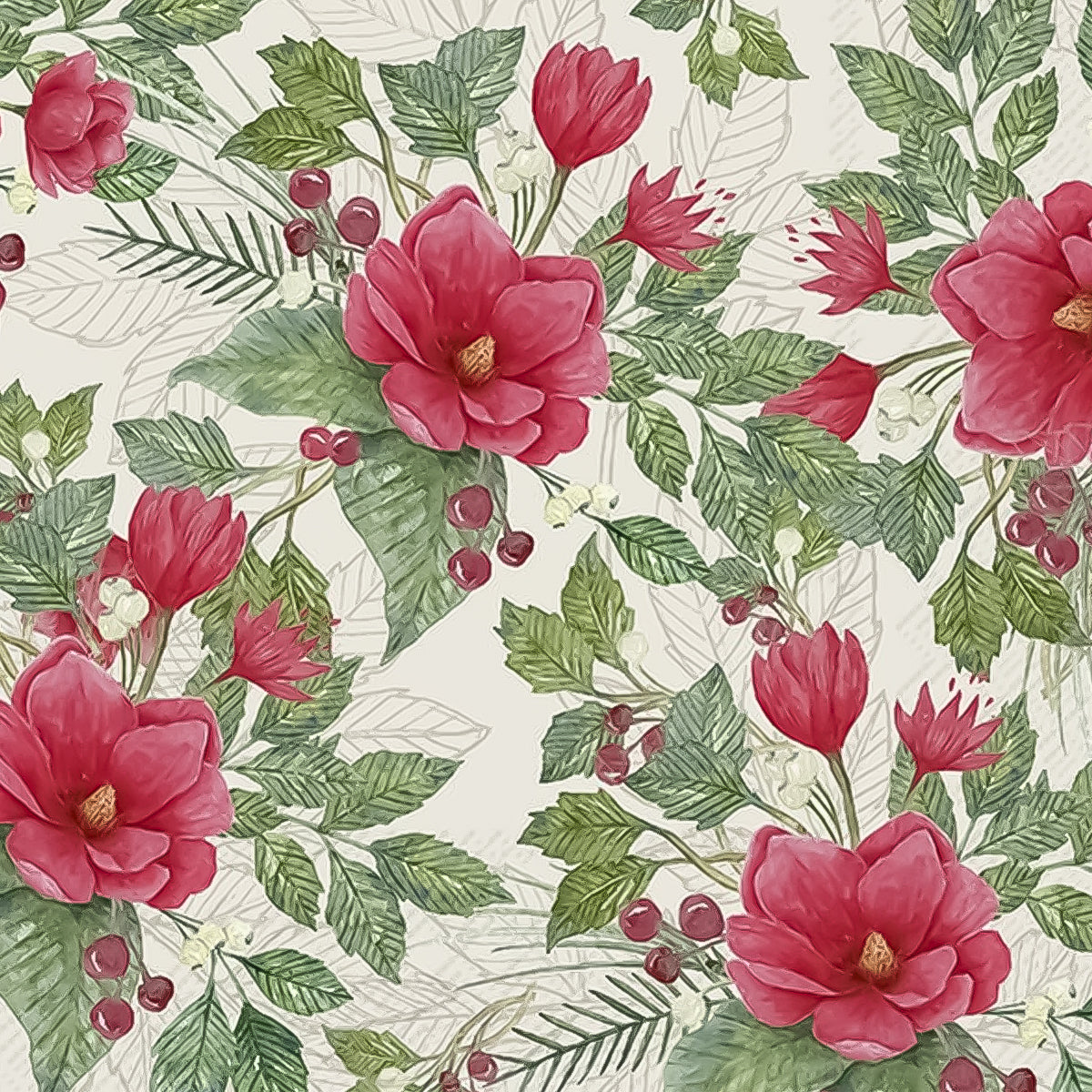 Guardanapo para Decoupage Ihr 33x33cm com 2 Unidades - Flores Rosa Natal