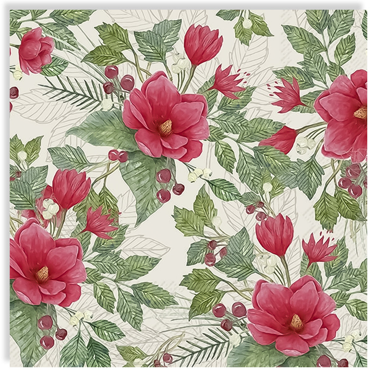 Guardanapo para Decoupage Ihr 33x33cm com 2 Unidades - Flores Rosa Natal