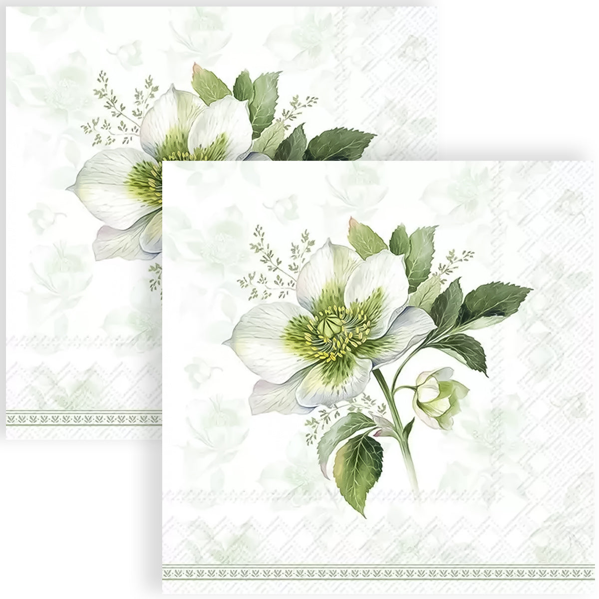 Guardanapo para Decoupage Ihr 33x33cm com 2 Unidades - Clássica Rosa de Natal Verde