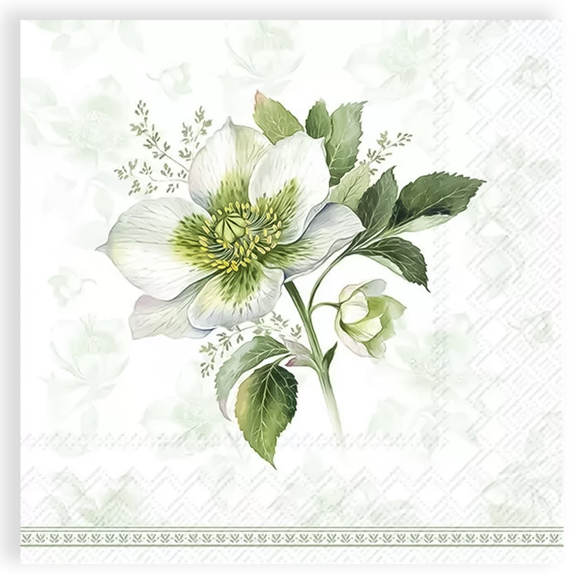 Guardanapo para Decoupage Ihr 33x33cm com 2 Unidades - Clássica Rosa de Natal Verde