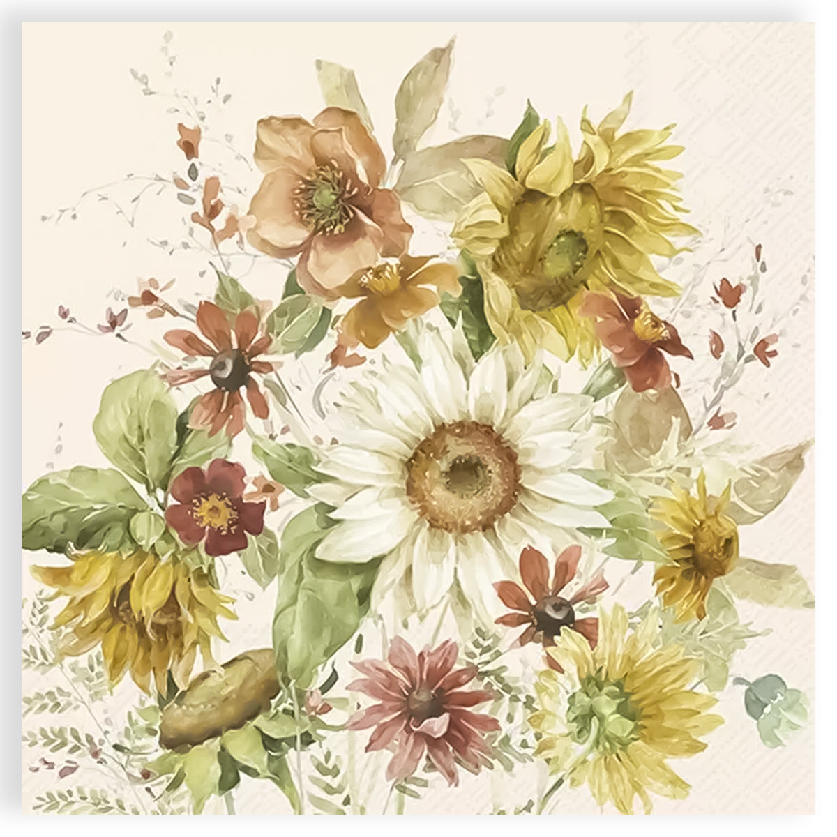 Guardanapo para Decoupage Ihr 33x33cm com 2 Unidades - Girassóis Creme