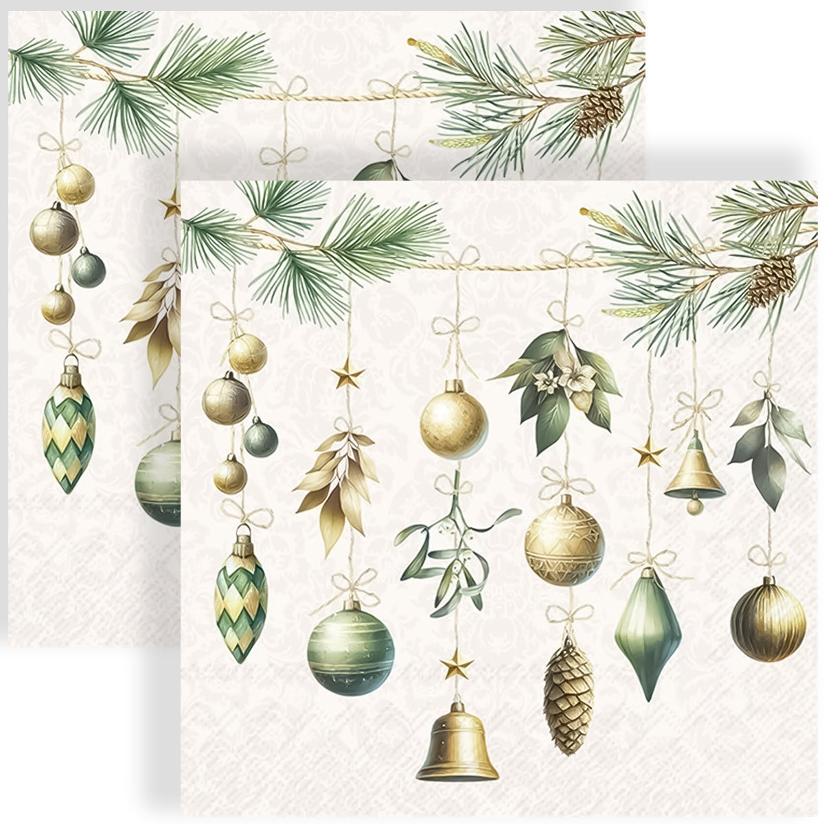 Guardanapo para Decoupage Ihr 33x33 Decorações de Natal Creme com 20 Unidades
