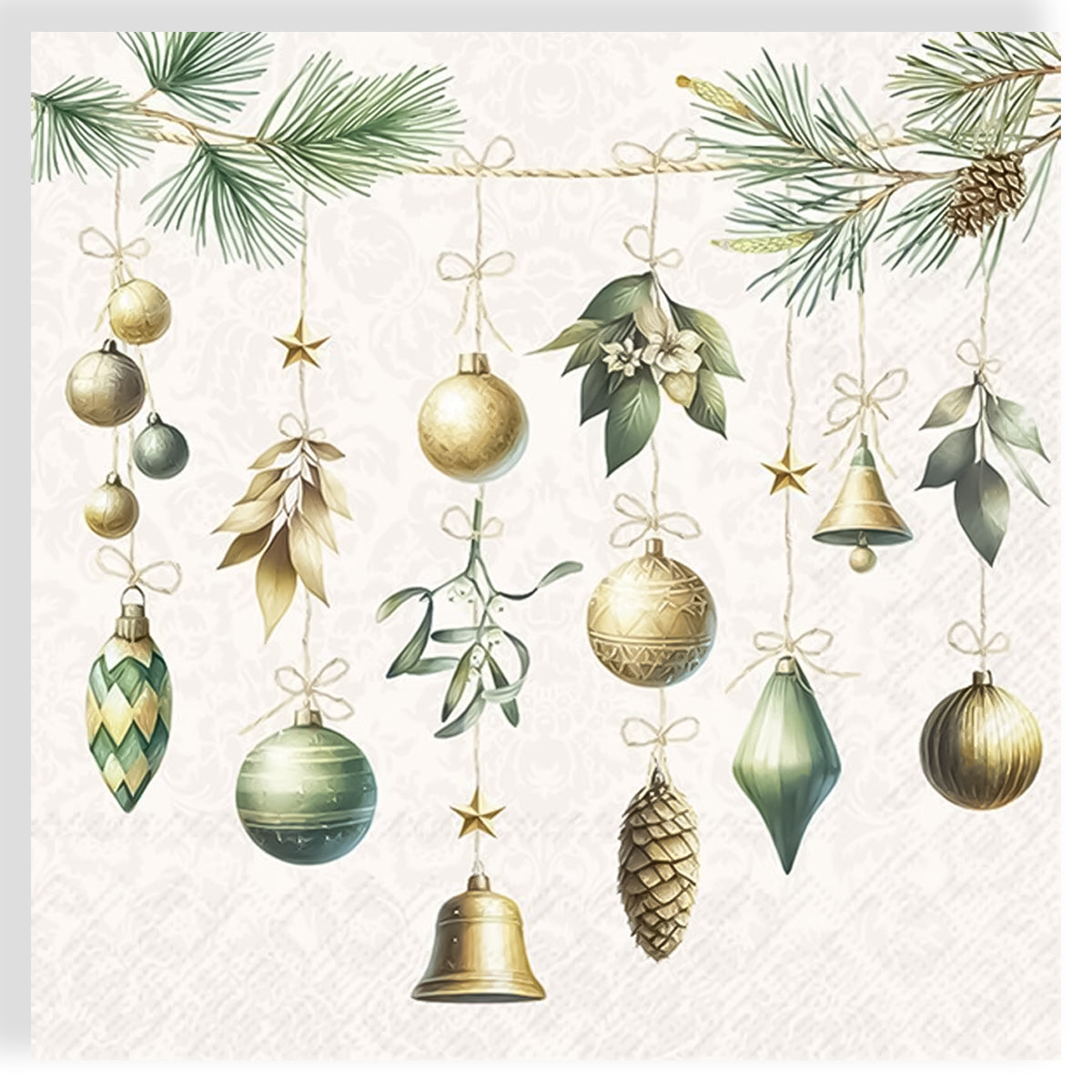 Guardanapo para Decoupage Ihr 33x33 Decorações de Natal Creme com 20 Unidades