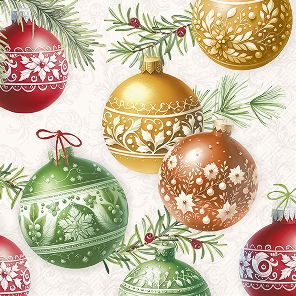 Guardanapo para Decoupage Ihr 33x33 Bolhas de Natal Creme com 20 Unidades