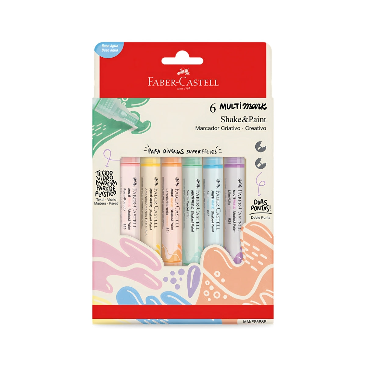 Marcador Permanente Multimark Shake&paint Ponta Dupla Pastel com 6 Cores - Faber-castell Mm/es6psp