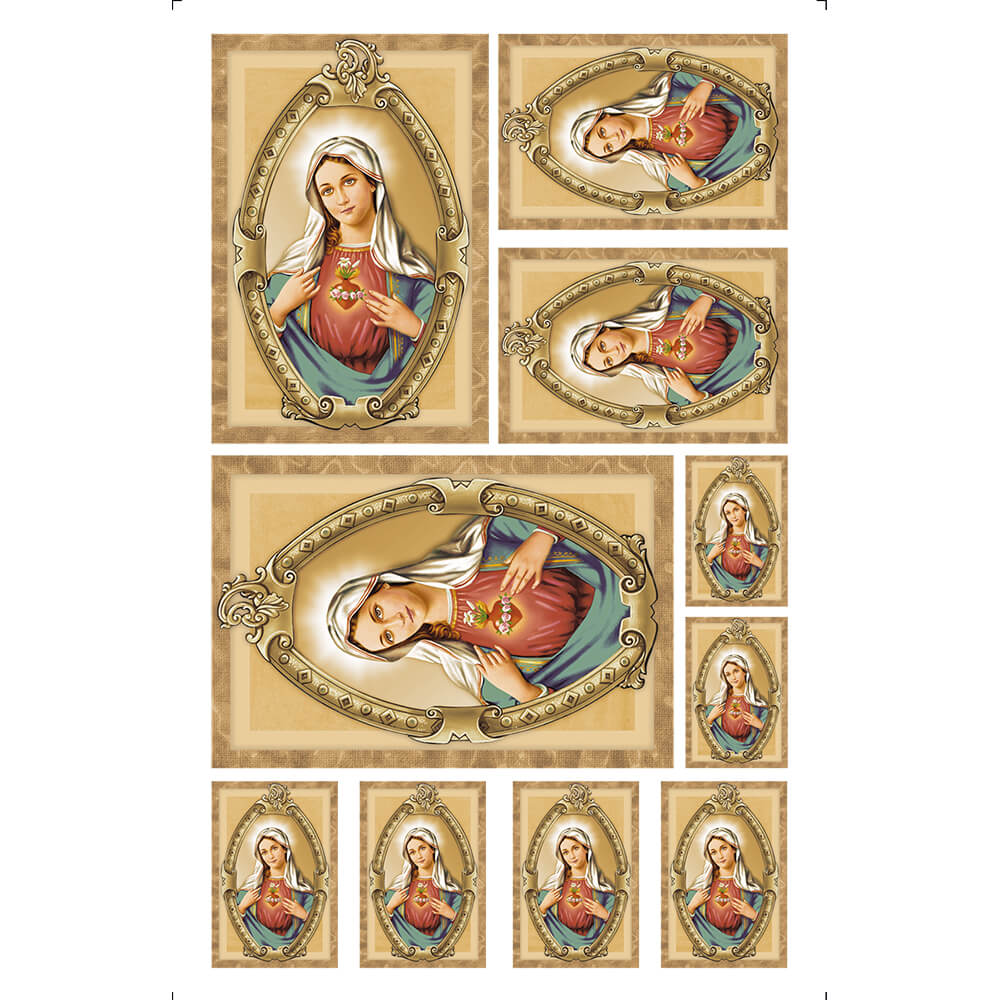 Transfer de Imagem Small Sagrado Coracao de Maria 9,8x15cm para Artesanato e Decoração Tis-034 - Litoarte