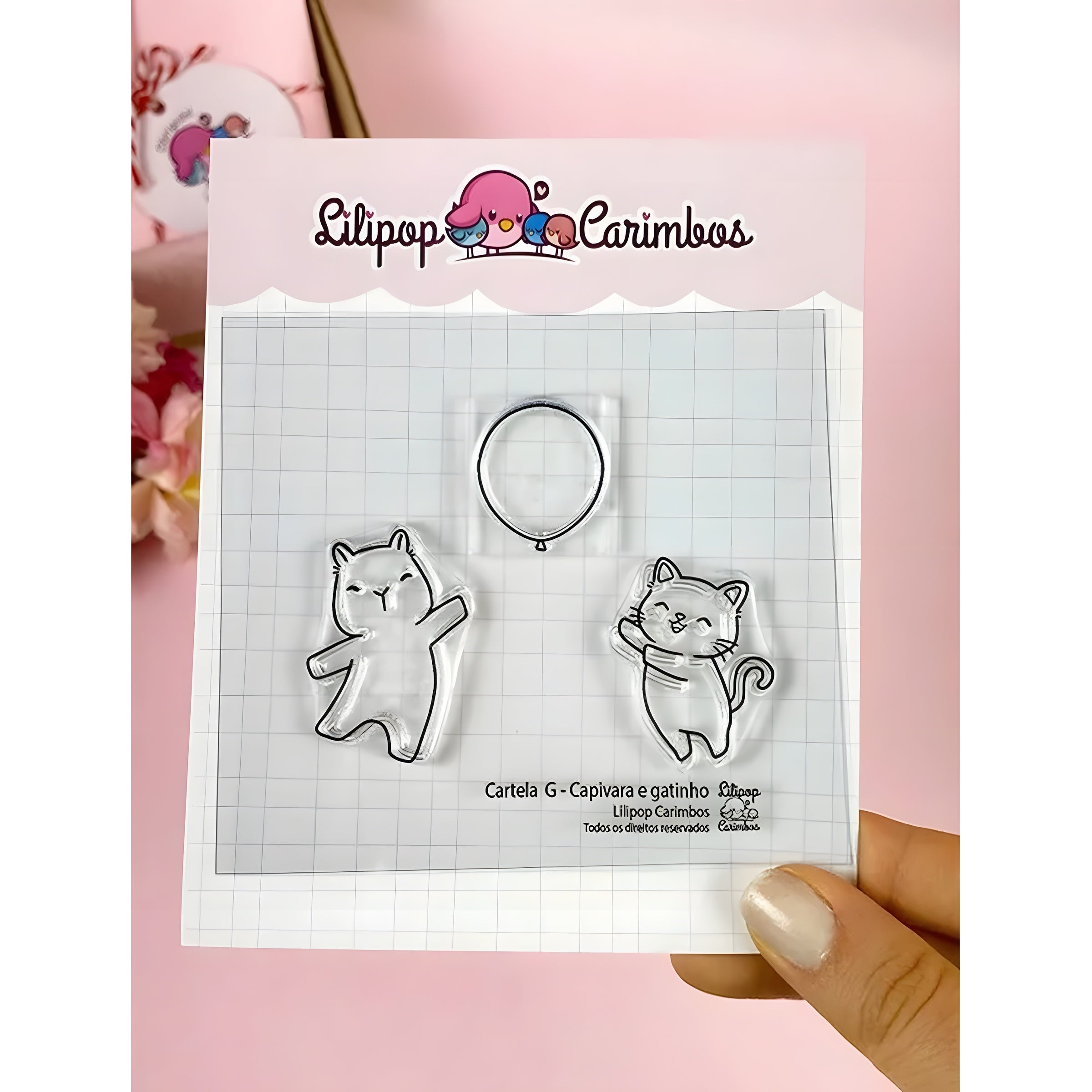 Kit Carimbos Decorativos G Capivara e Gatinho Scrapbook - Lilipop
