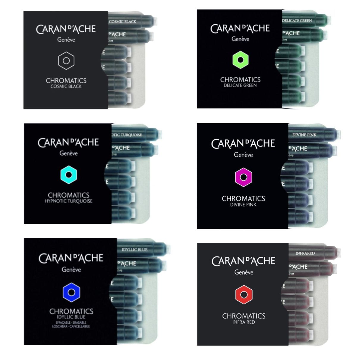 Kit 6 Cartucho Caran d'Ache Para Caneta Tinteiro Chromatics