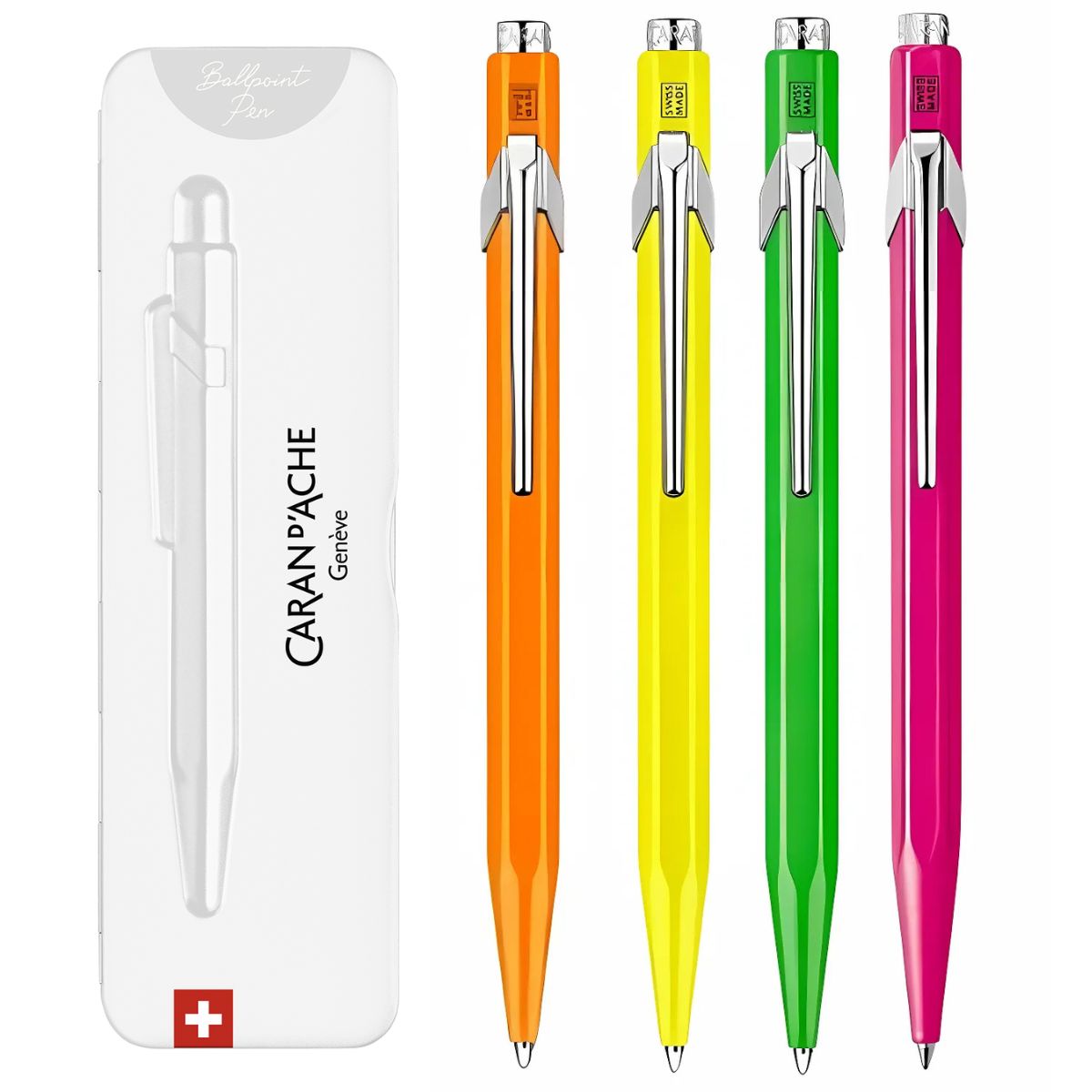 Caneta Esferográfica 849 Caran d'Ache Popline Fluo Com Estojo de Lata