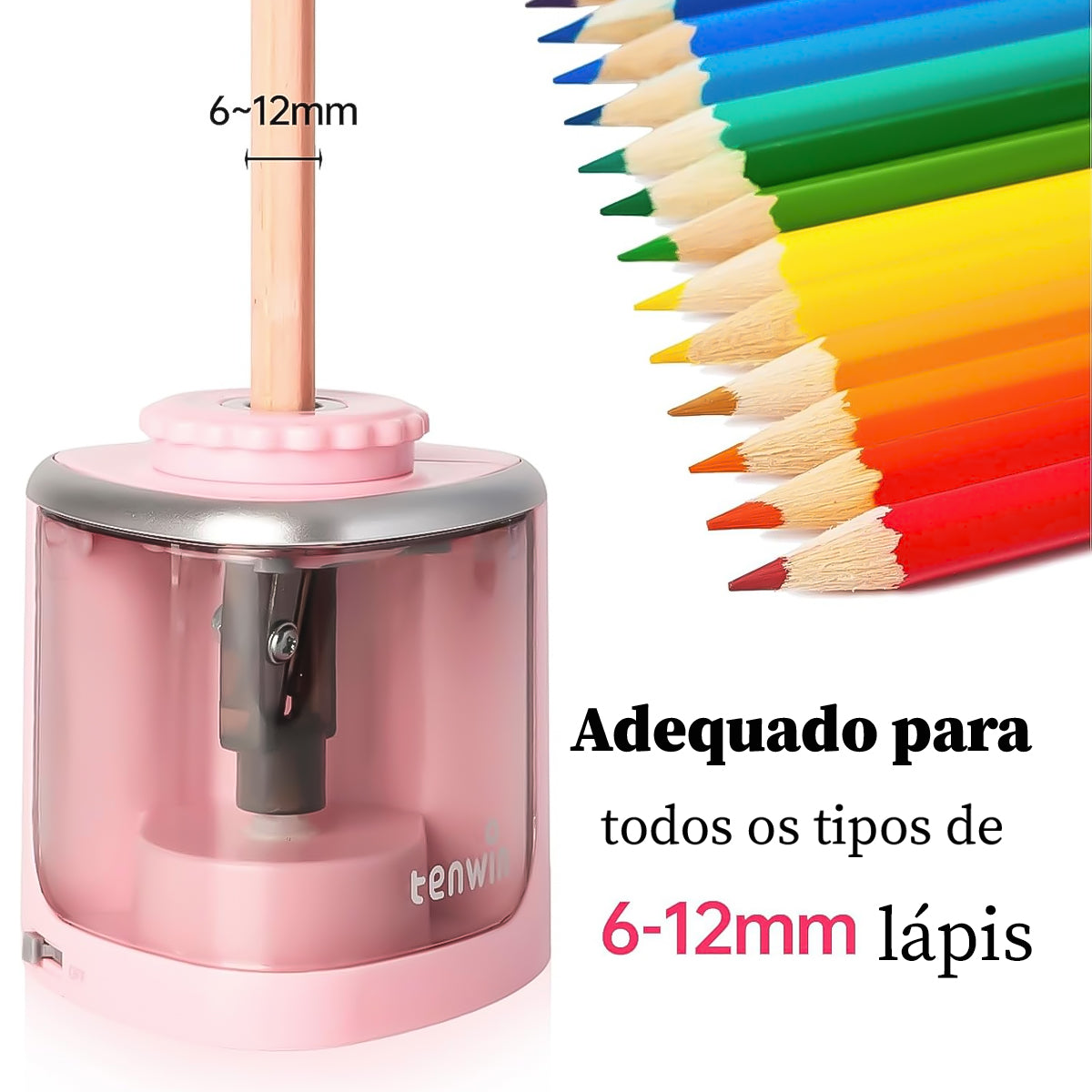 Apontador Eletrico Portátil Comum Furo Tenwin para Lapis - Rosa