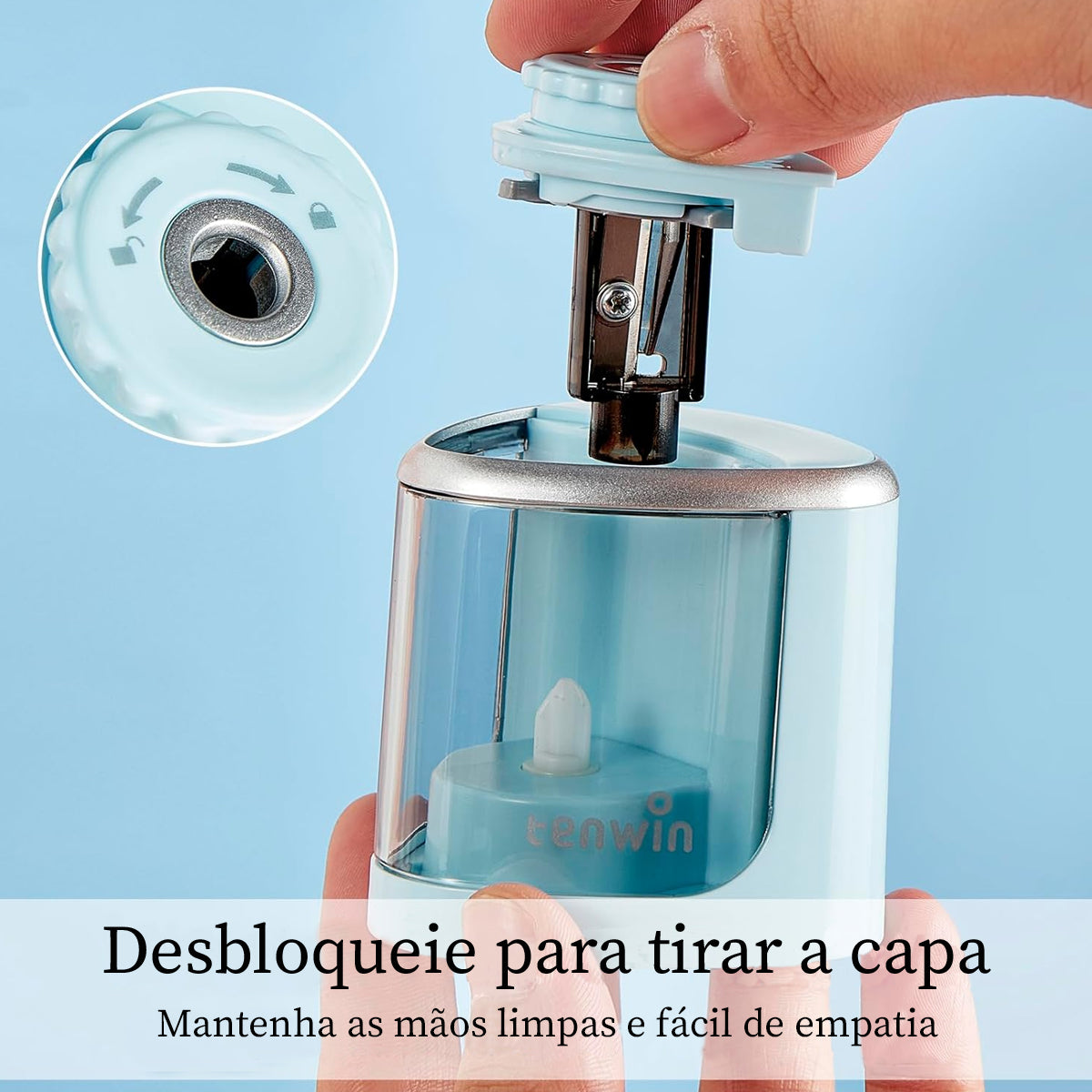 Apontador Eletrico Portátil Comum Furo Tenwin para Lapis - Azul