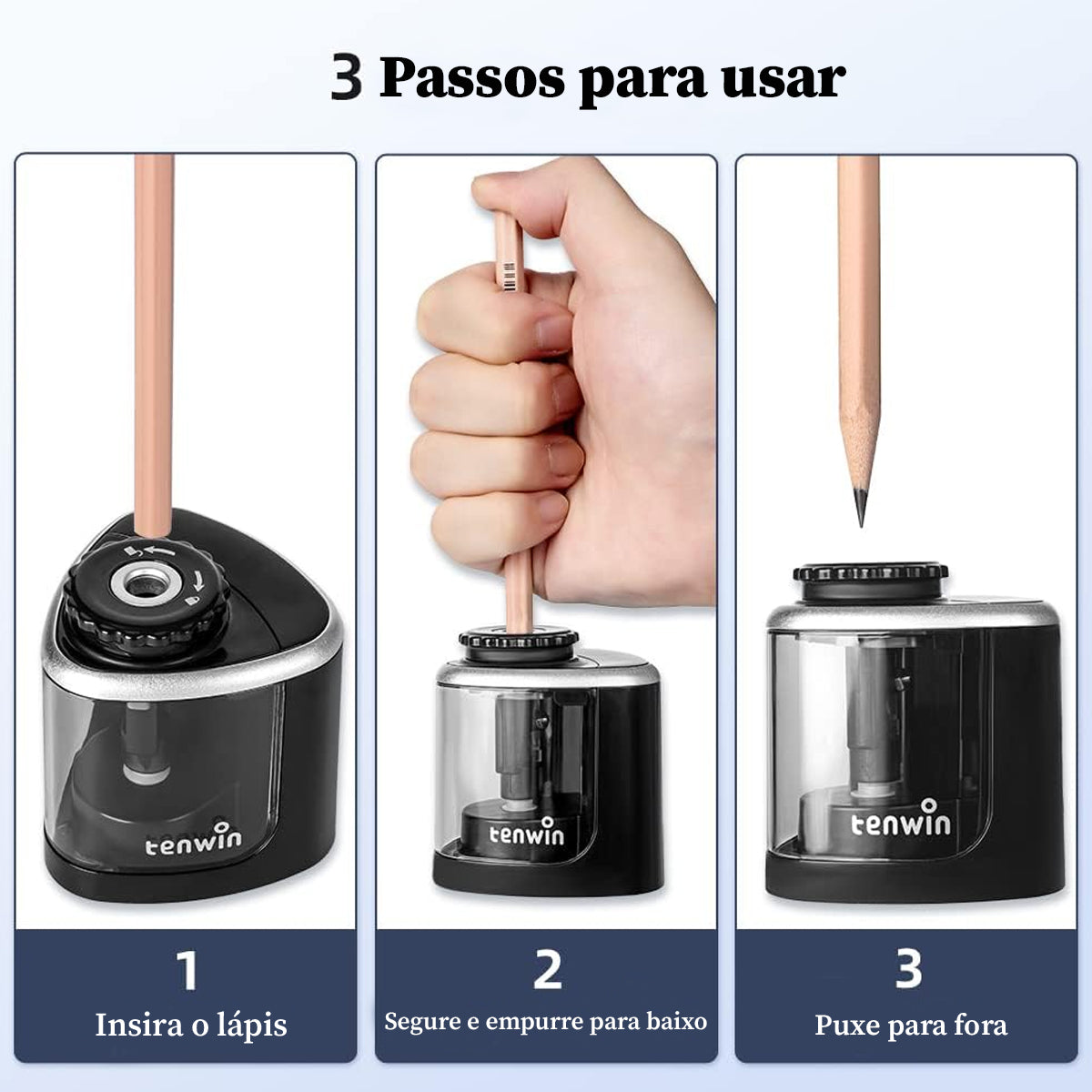 Apontador Eletrico Portátil Comum Furo Tenwin para Lapis  [COR: PRETO]