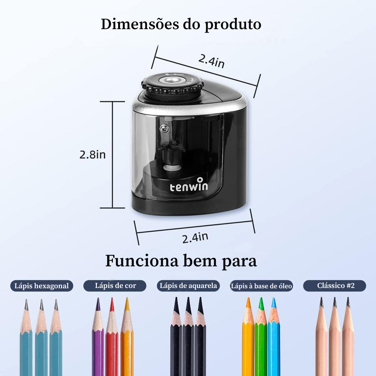 Apontador Eletrico Portátil Comum Furo Tenwin para Lapis  [COR: PRETO]