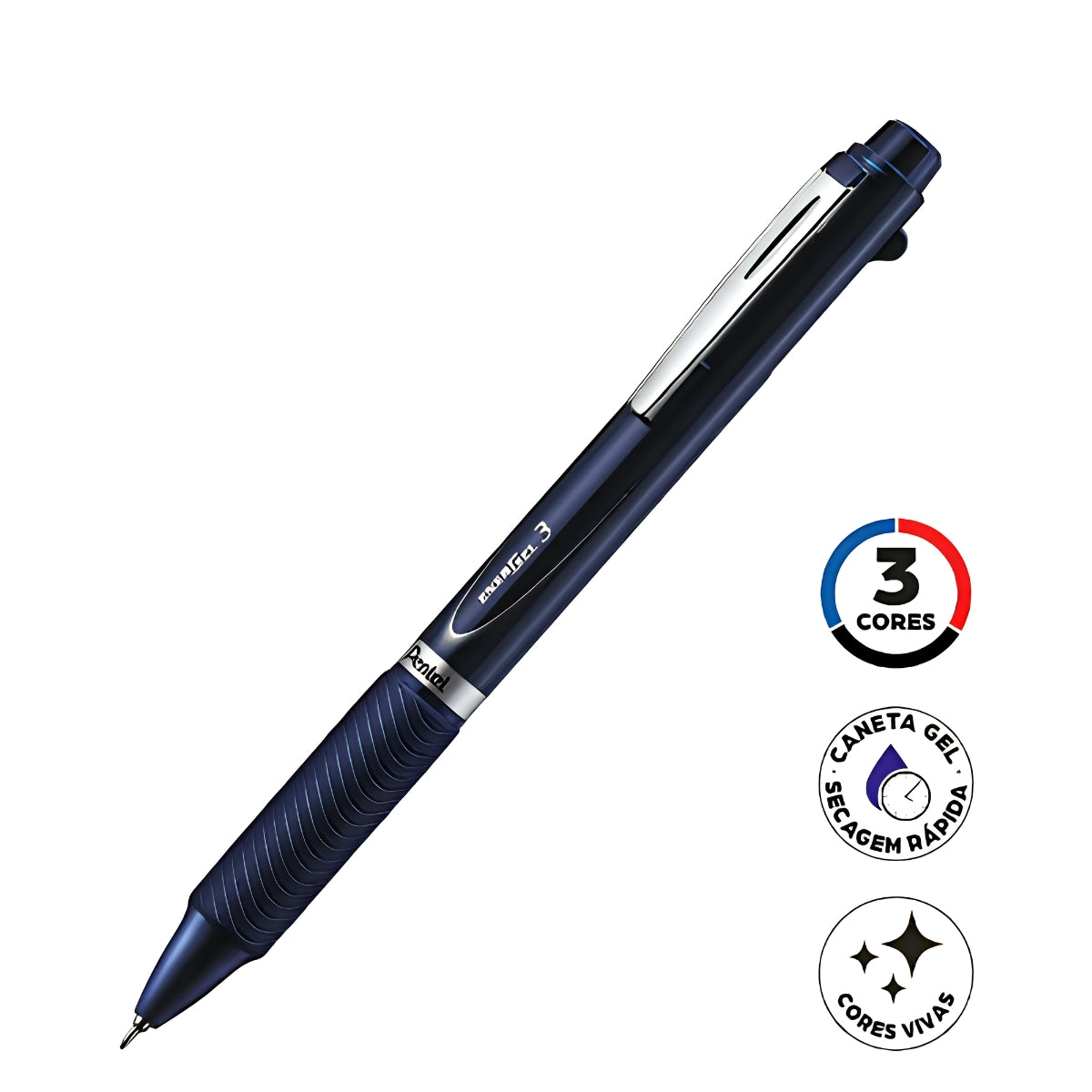 Caneta Gel Energel 3 0,5mm com 3 Cores - Azul - Pentel