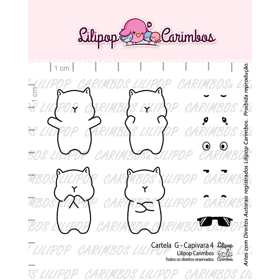 Cartela de Carimbos Capivara 4 em Fotopolímero para Artesanato e Scrapbook - Lilipop