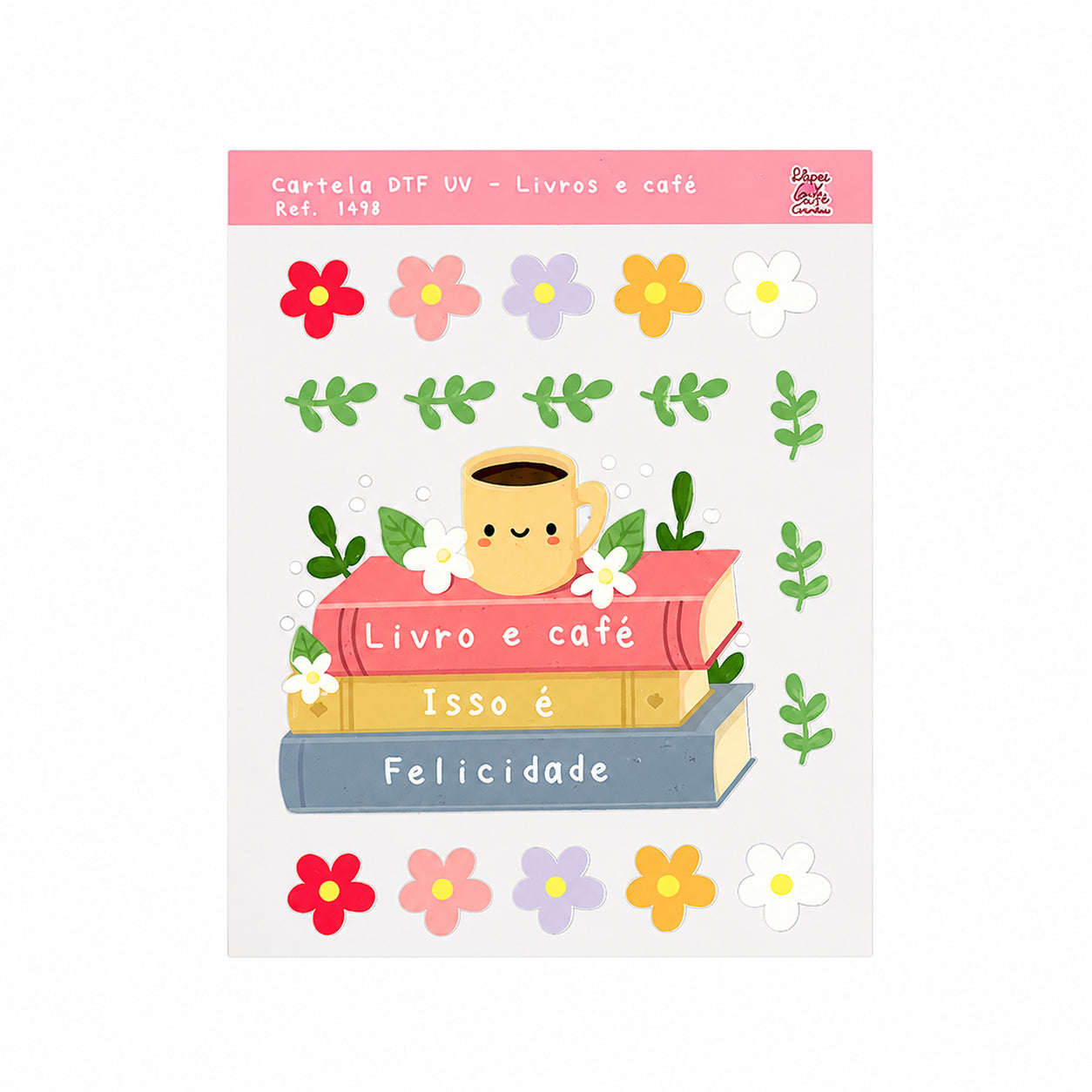 Cartela de Adesivo Dtf Uv Livro e Café para Artesanato e Personalização - Lilipop