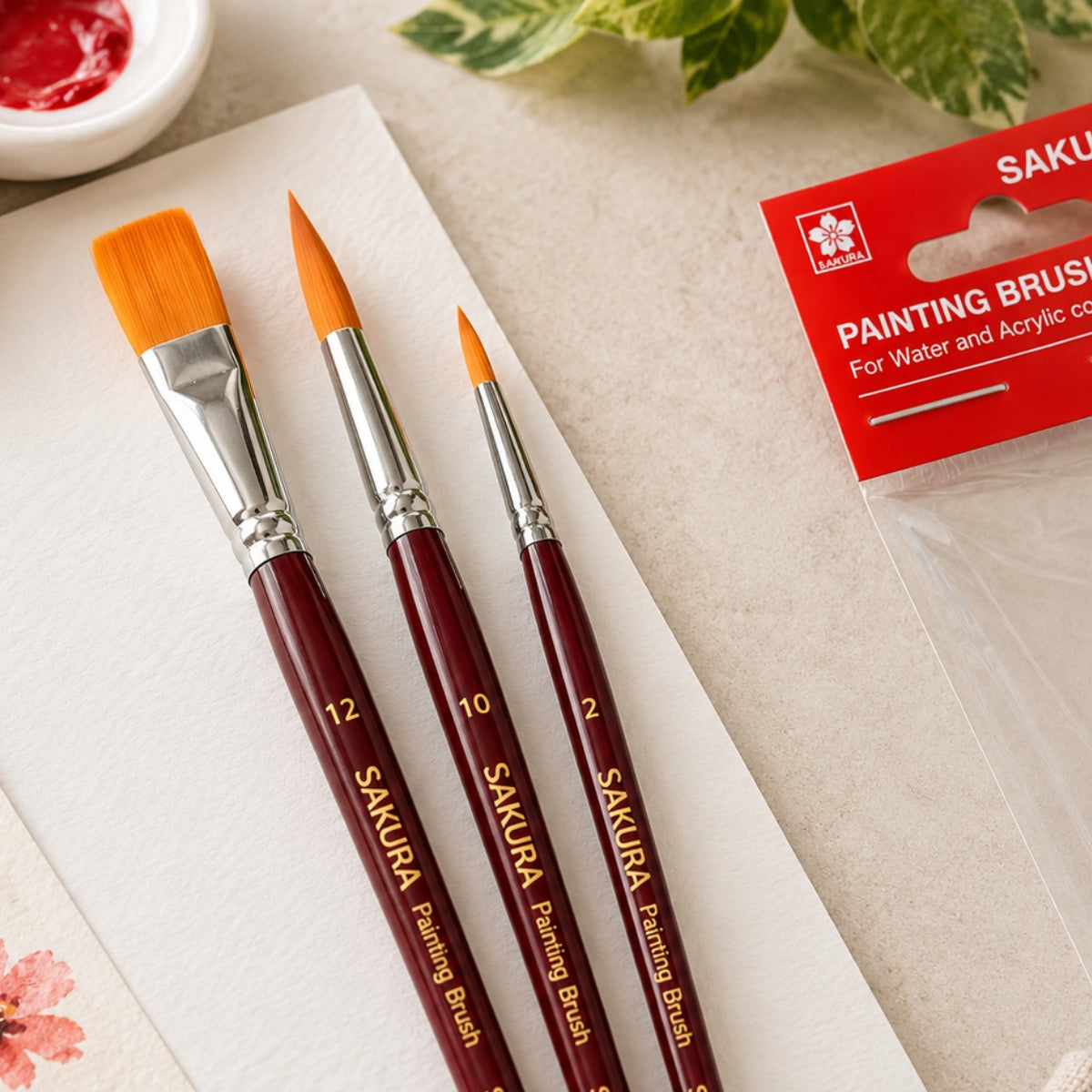 Kit 3 Pincéis Artístico Sintéticos para Aquarela e Tinta Acrílica - Sakura