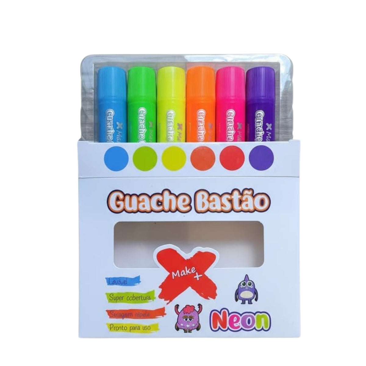 Kit Guache Bastão 60g com 6 Cores Neon - Make+