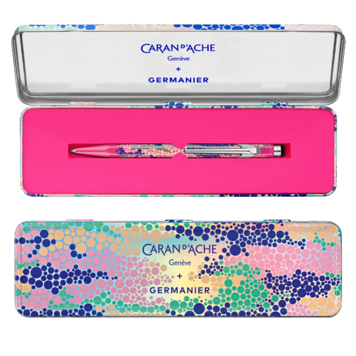 Caneta Esferográfica 849 Caran D'ache Germanier com Estojo de Lata Neon Pink 