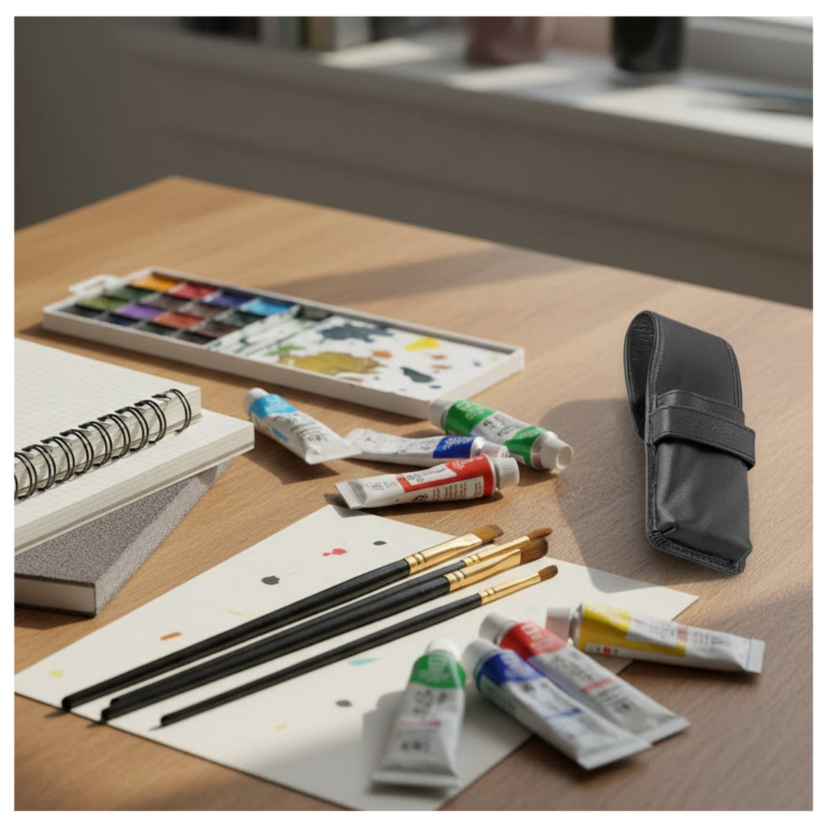 Estojo de Couro Vazio Escoda para 3 Pinceis Travel Brush