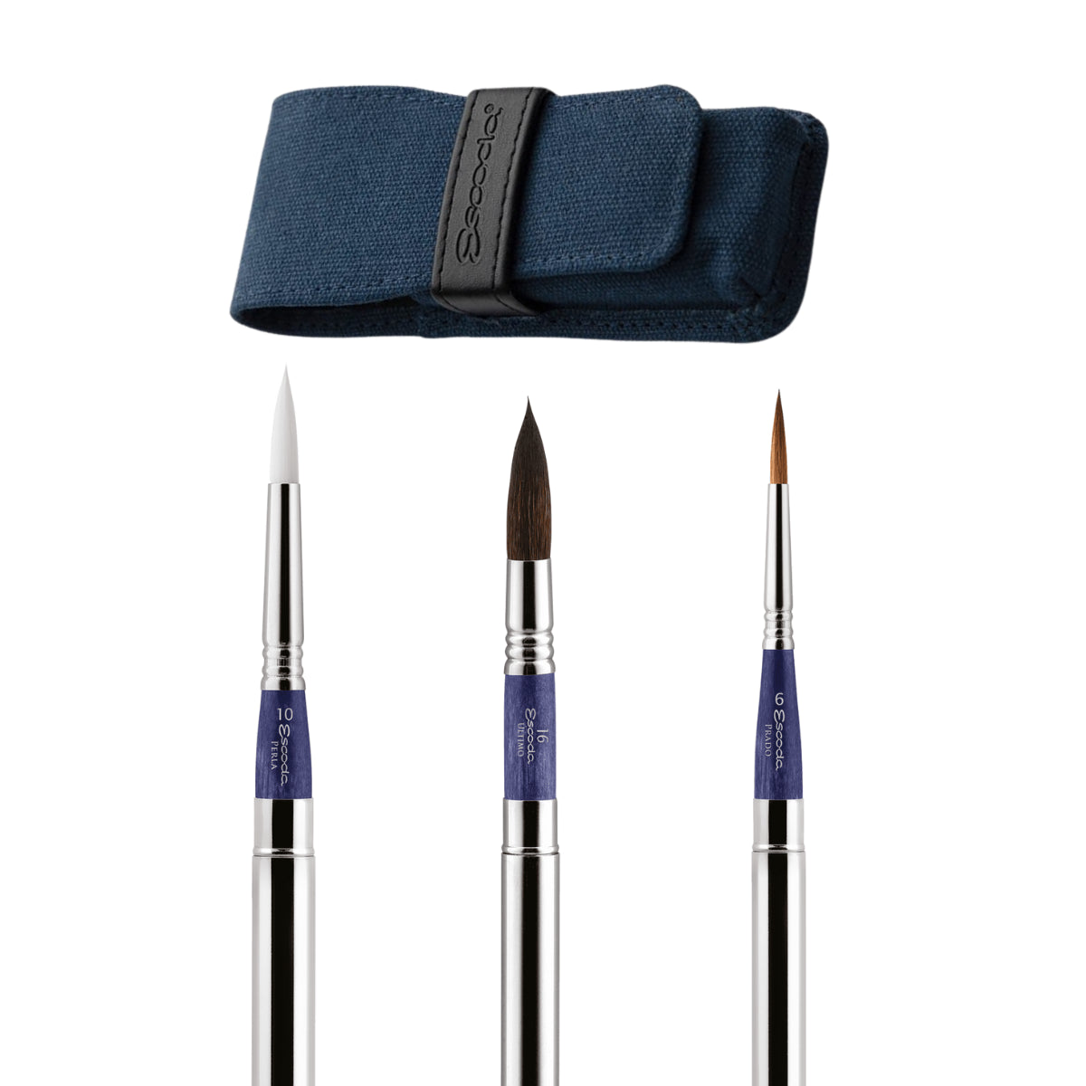 Estojo de Pinceis Profissional Redondo Escoda com 3 Unid Travel Brush Azul