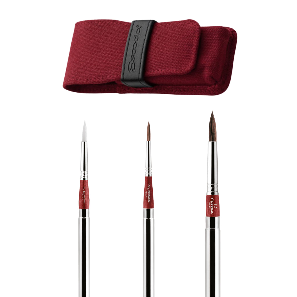 Estojo de Pinceis Profissional Redondo Escoda com 3 Unid Travel Brush Vermelho