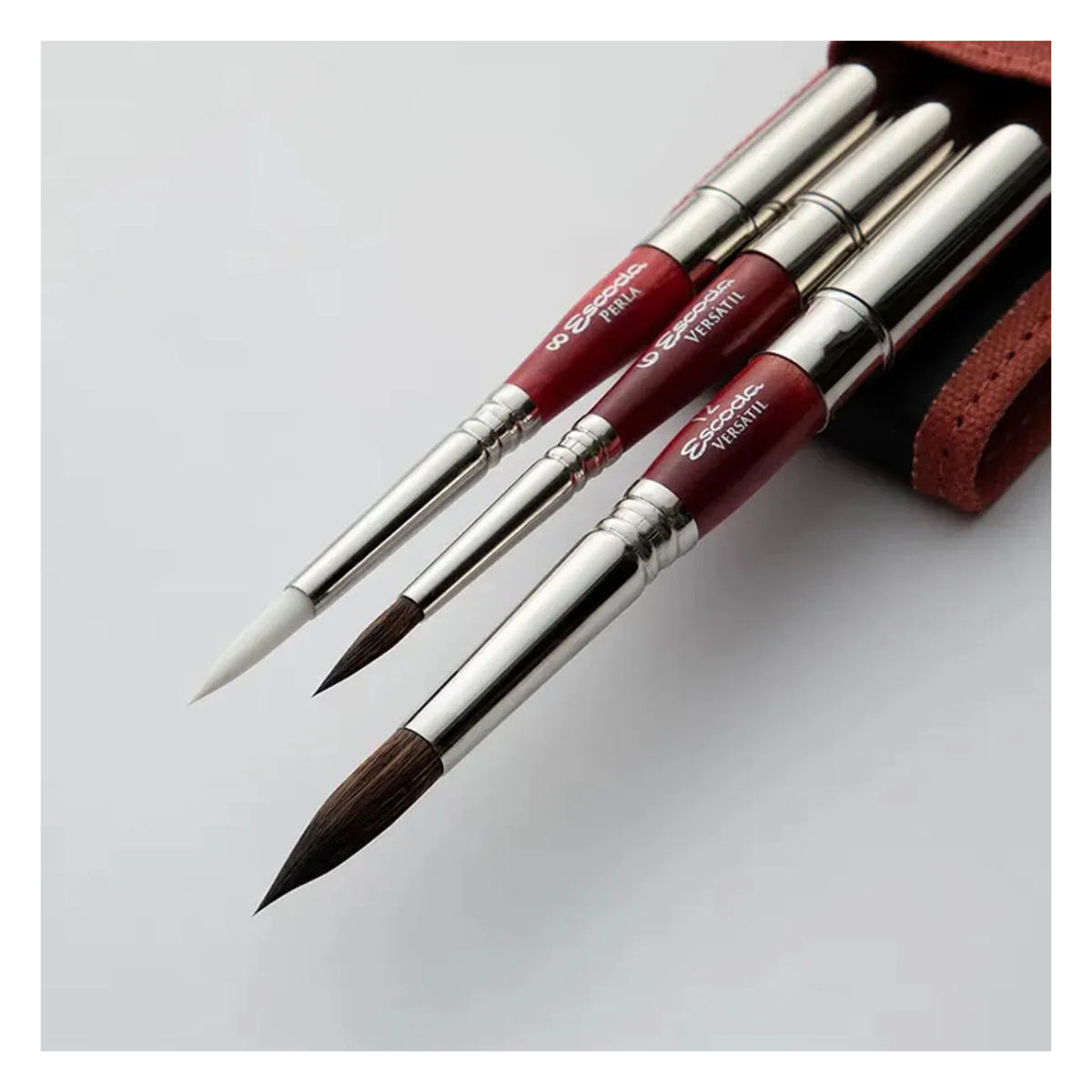 Estojo de Pinceis Profissional Redondo Escoda com 3 Unid Travel Brush Vermelho