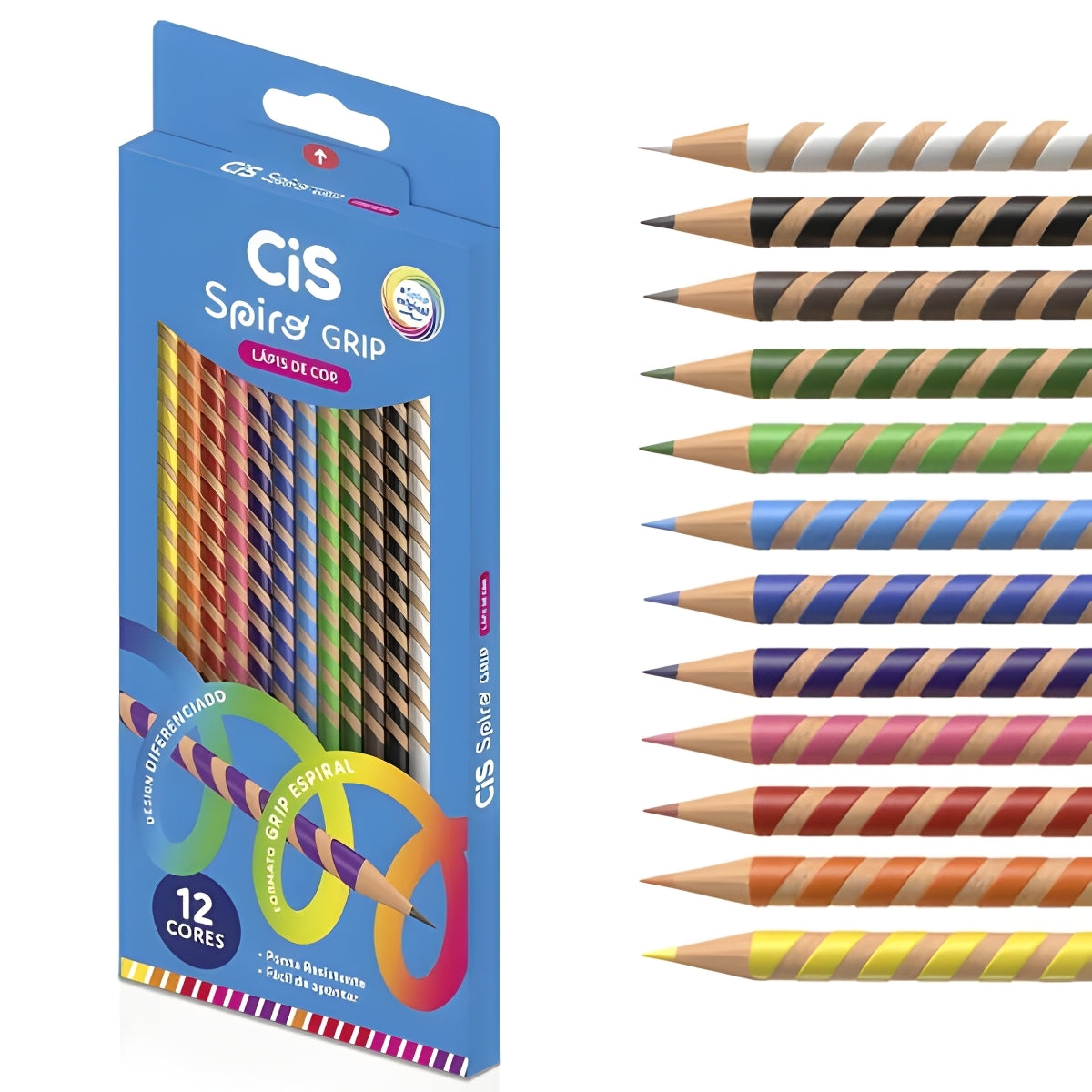 Lápis de Cor Spiro Grip com 12 Unidades - Cis