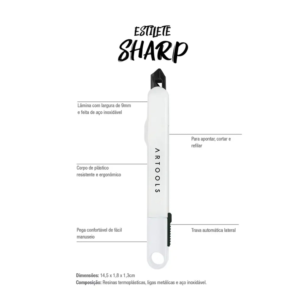 Estilete Plástico Sharp Lâmina 9mm com 1 Unidade - Artools