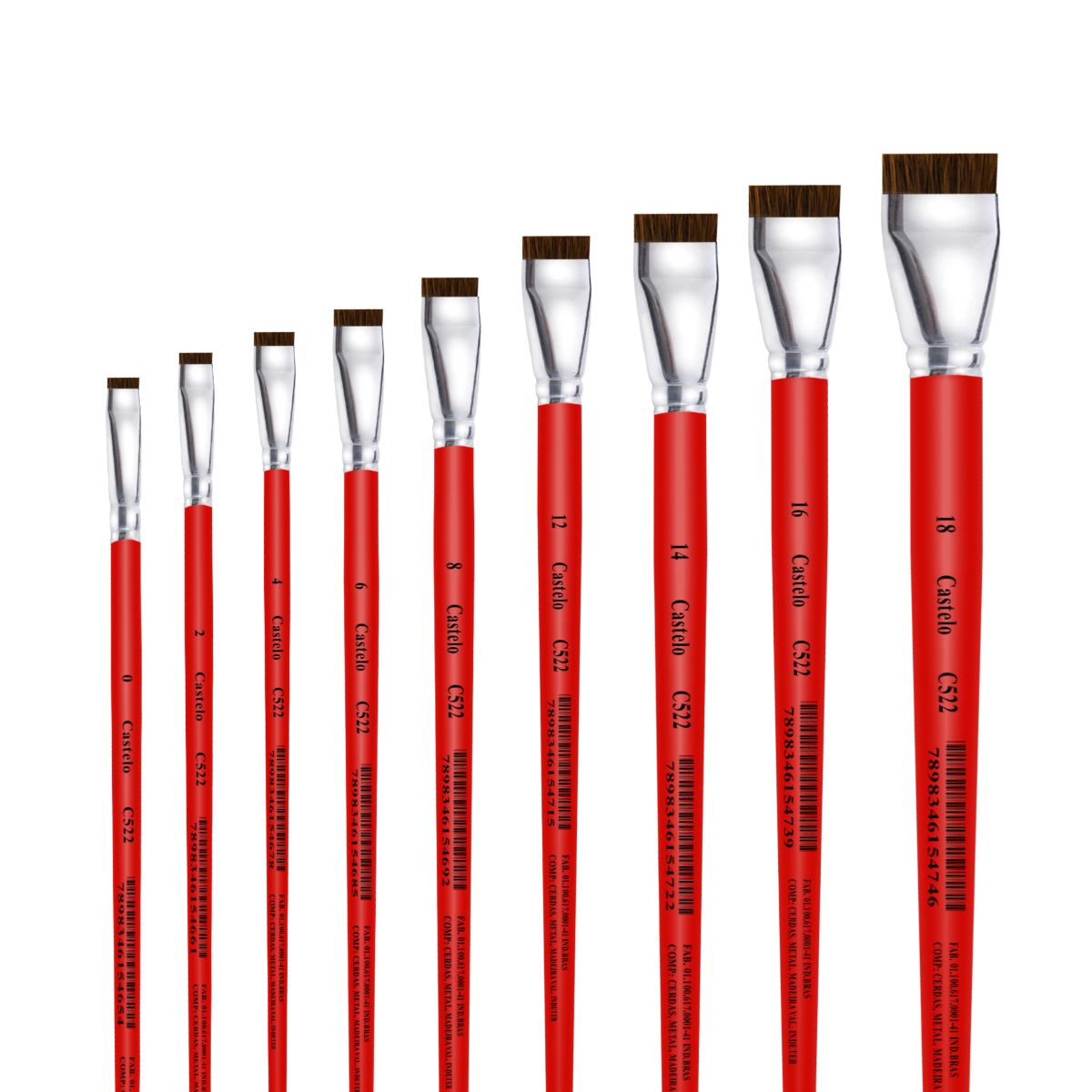 Pincel Castelo Artístico Cerda Sintético Chato Cabo Curto Vermelho 522