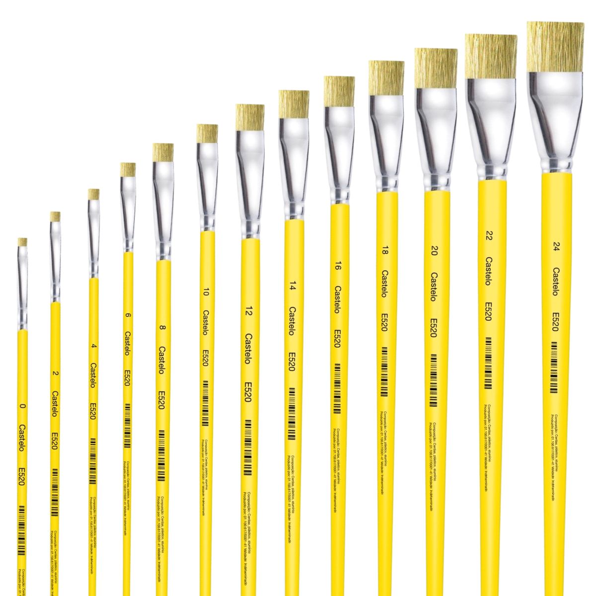 Pincel Castelo Artístico Cerda Sintético Chato Cabo Longo Amarelo E520