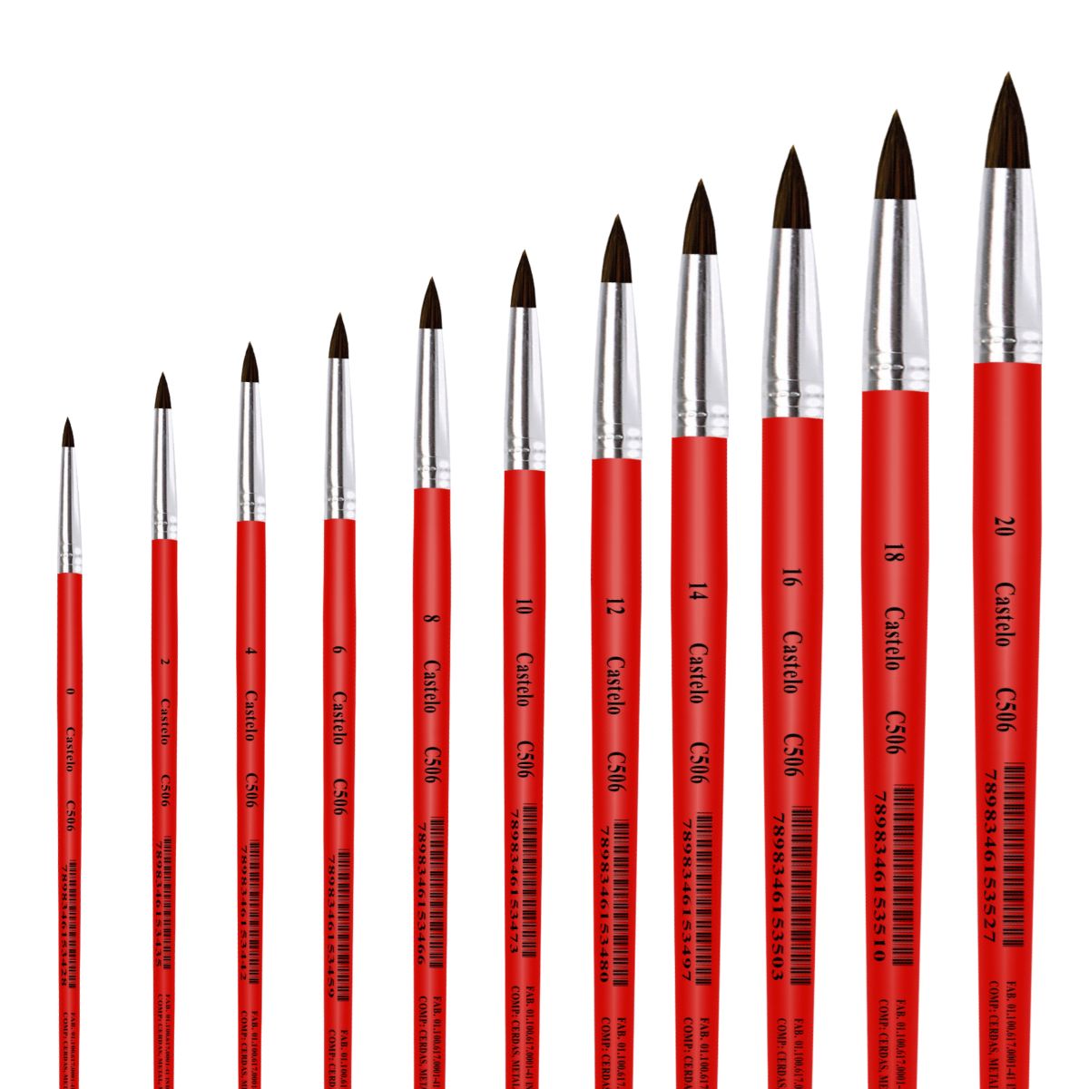 Pincel Castelo Artístico Cerda Sintético Redondo Cabo Longo Vermelho 506