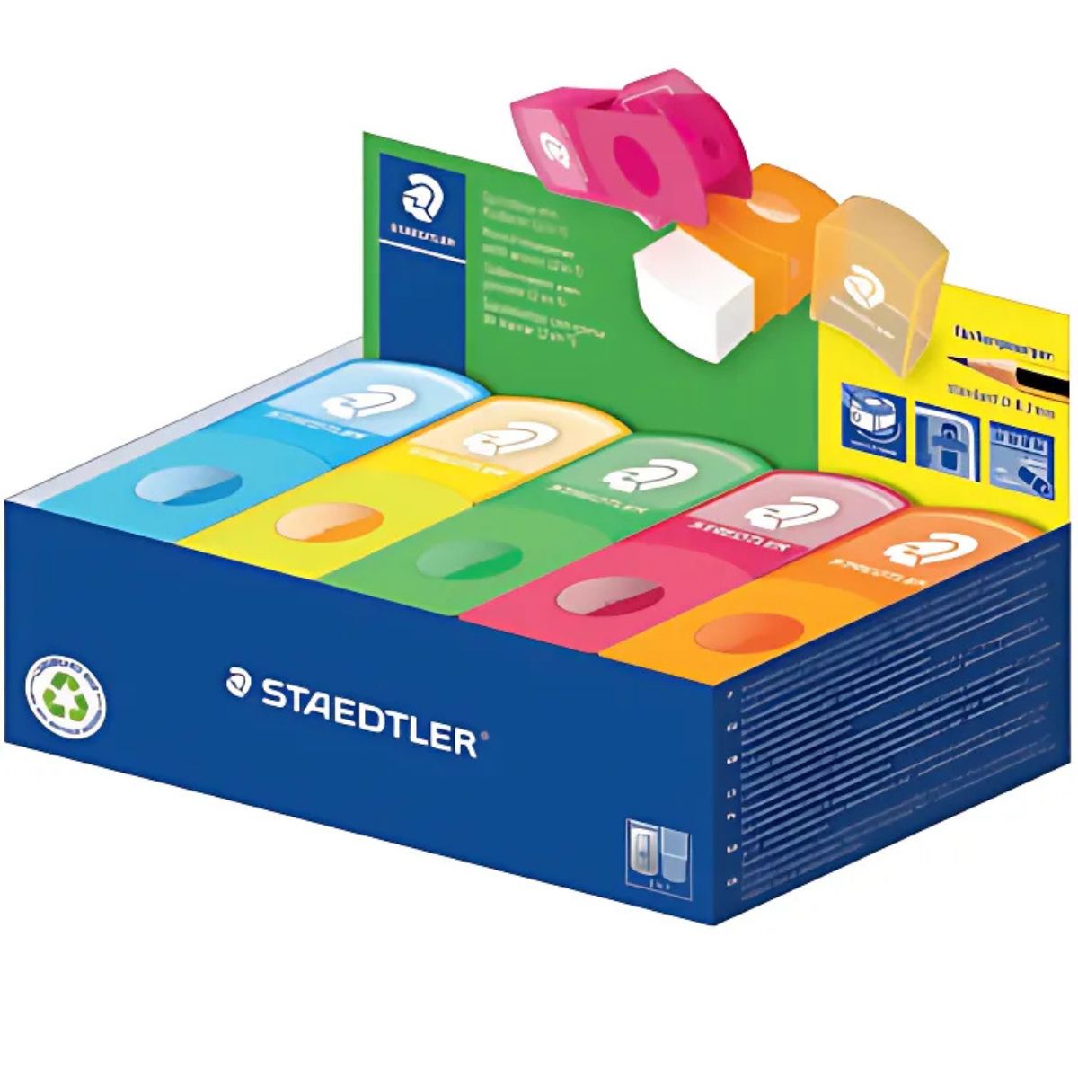 Apontador com Depósito e Borracha Staedtler 1 Furo Cores Neon Sortidas