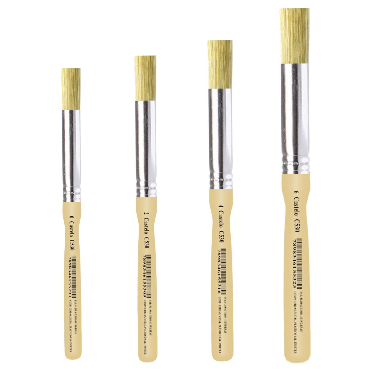 Pincel Castelo para Pintura Cerda Sintético Broxinha Cabo Curto Natural 530