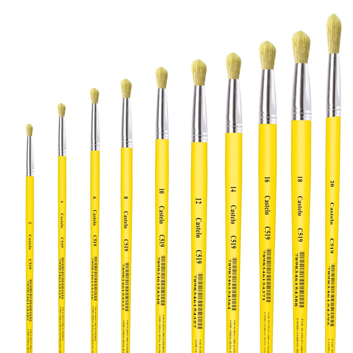 Pincel Castelo para Pintura Cerda Sintético Redondo Cabo Longo Amarelo 519