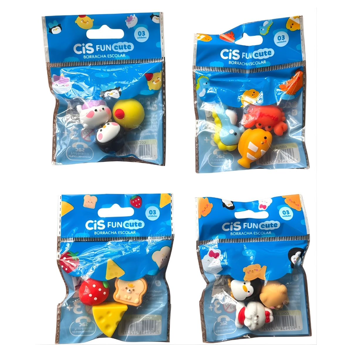 Mini Borracha Escolar Fun Cute 3d com 3 Unidades - Cis