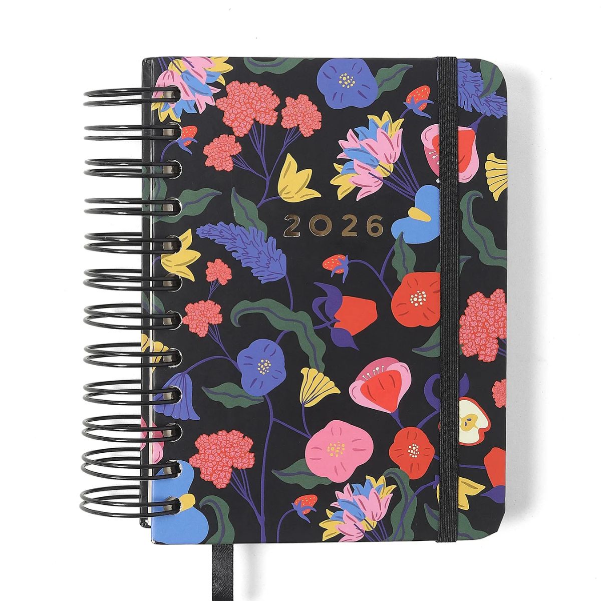 Agenda Planner Cicero Wire-o 2026 Diária 80g/m² 11,5x16cm com 180 Folhas - Doce Florada Preto
