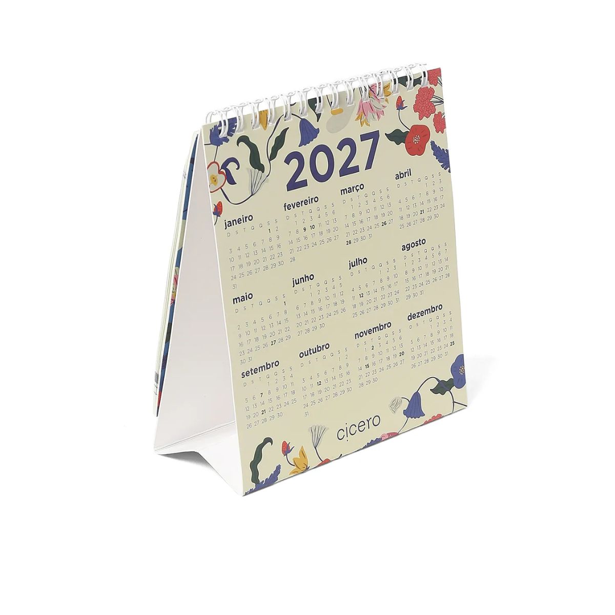 Calendario de Mesa Cicero 2026 120g/m² 13x15cm com 13 Folhas - Doce Florada