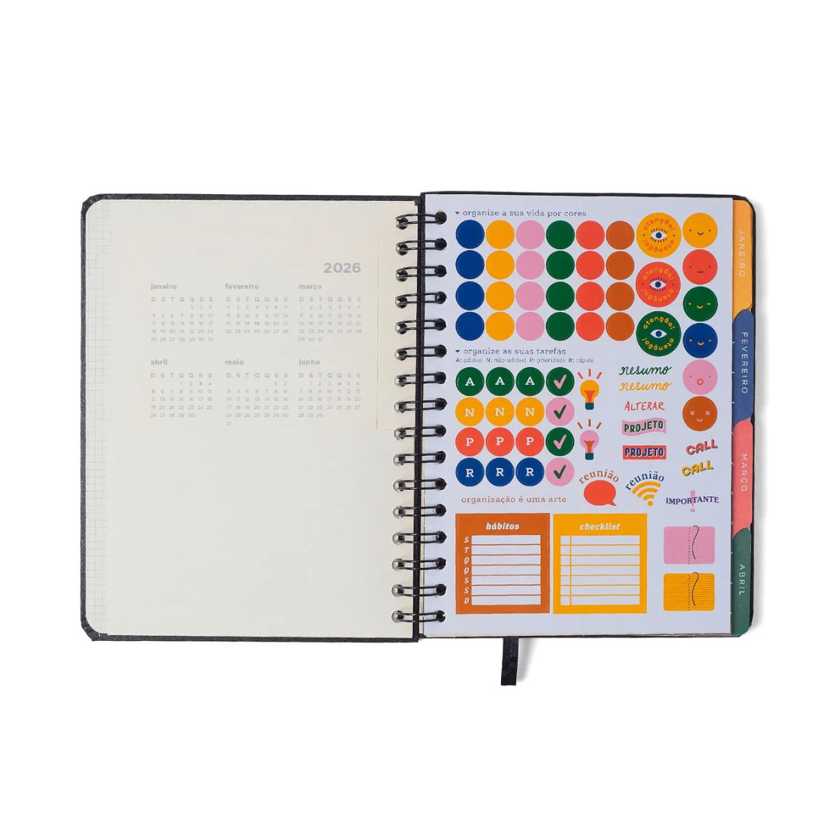 Agenda Planner Cicero Wire-o 2026 Semanal Notas com Divisórias A5 87 Folhas - Clássica Caramelo