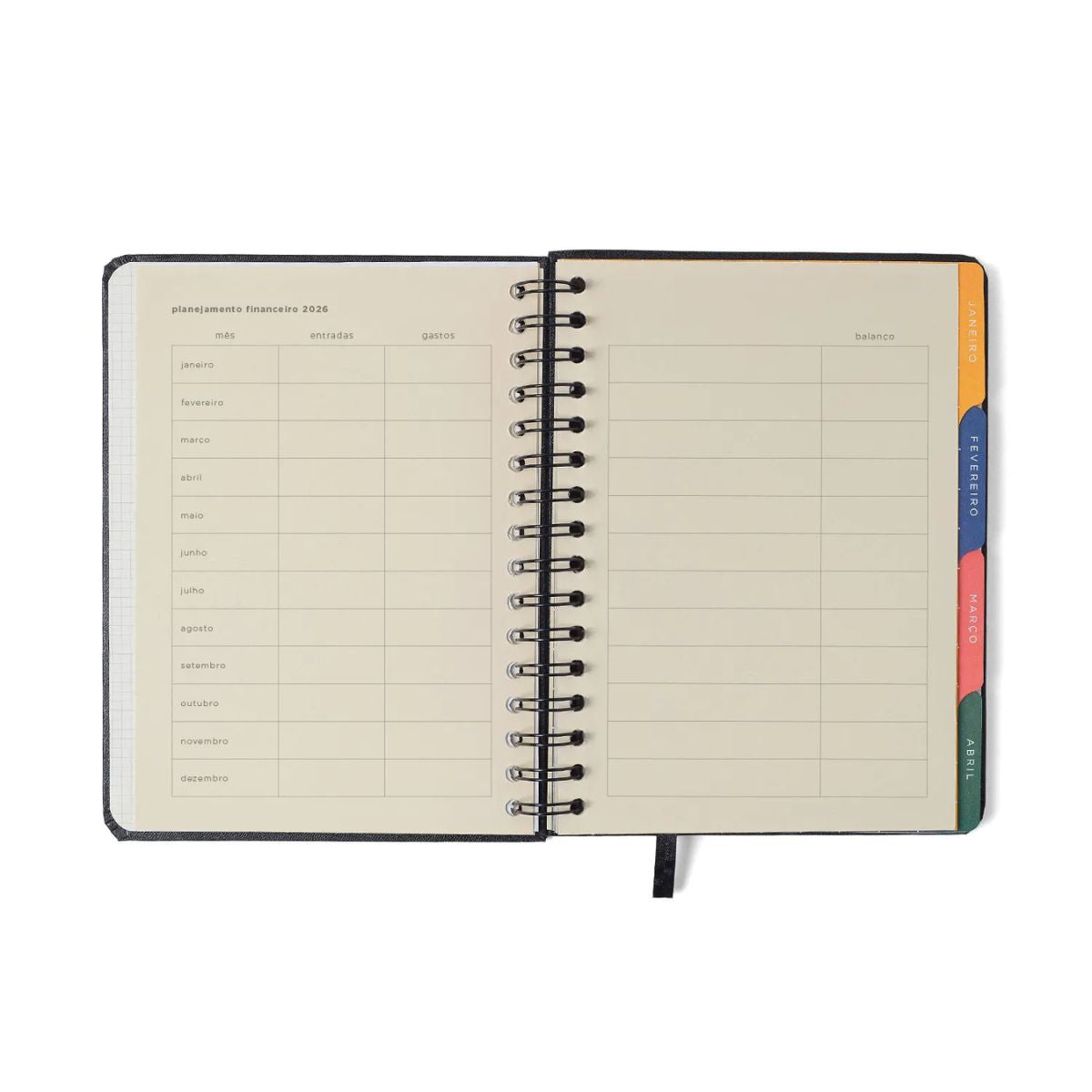 Agenda Planner Cicero Wire-o 2026 Semanal Notas com Divisórias A5 87 Folhas - Clássica Caramelo