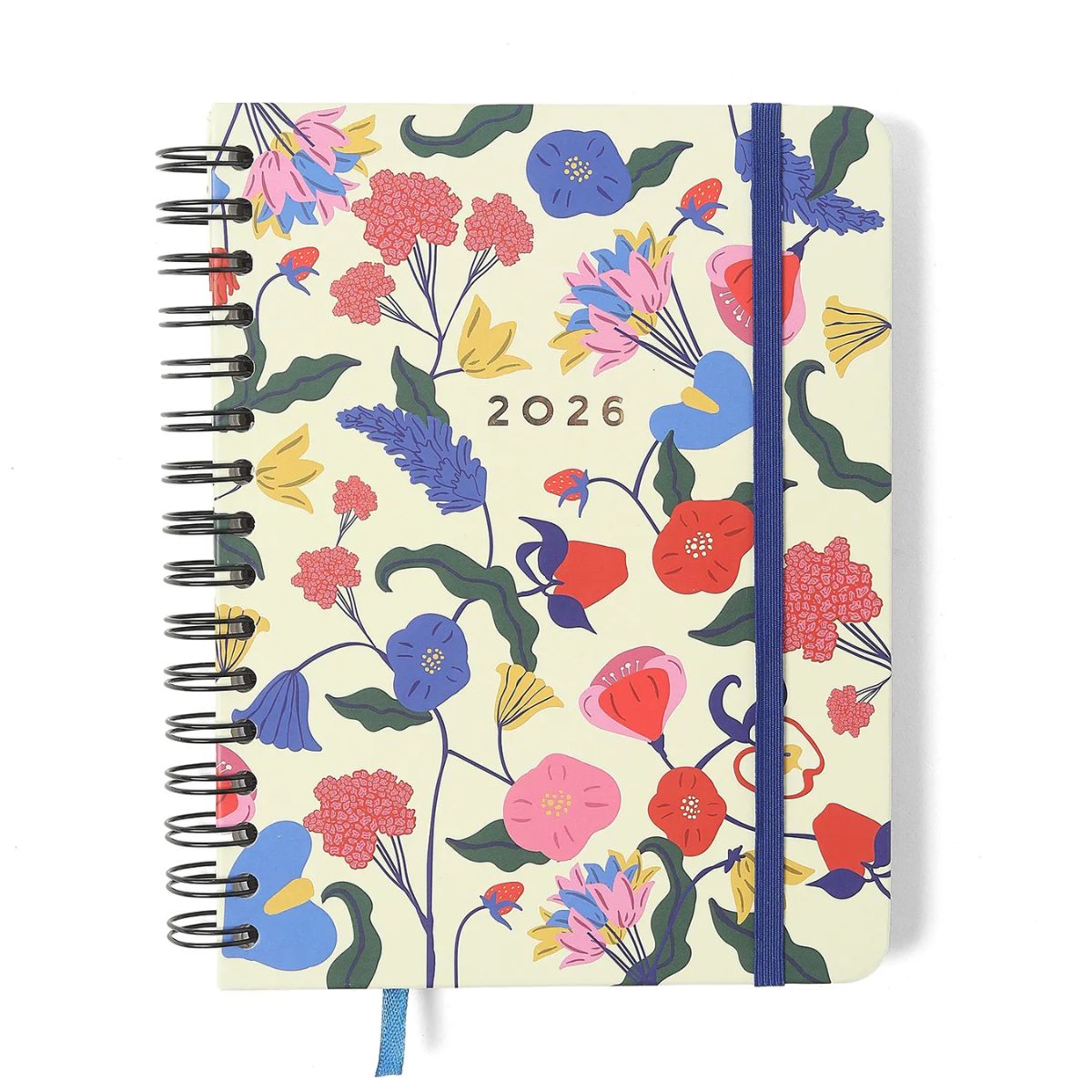 Agenda Planner Cicero Wire-o 2026 Semanal Notas com Divisórias A5 87 Folhas- Doce Florada Off White
