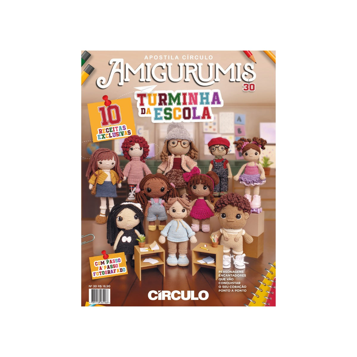 Apostila Amigurumis Turminha da Escola 10 Receitas 56 Páginas para Crochê e Amigurumi - Círculo