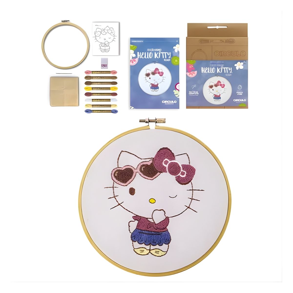 Kit Bordado Hello Kitty Ponto Livre Fashion 0001 - Círculo