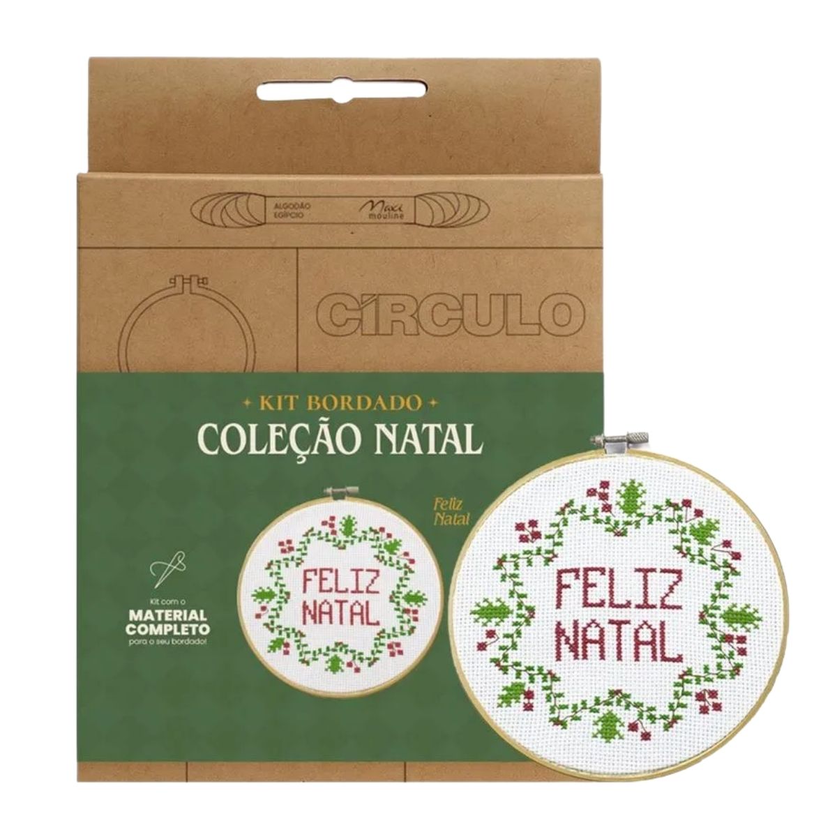 Kit Bordado Ponto Livre Feliz Natal 0010 - Círculo