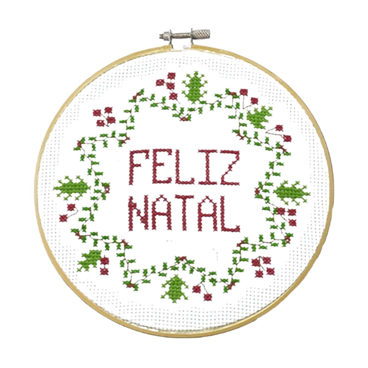 Kit Bordado Ponto Livre Feliz Natal 0010 - Círculo