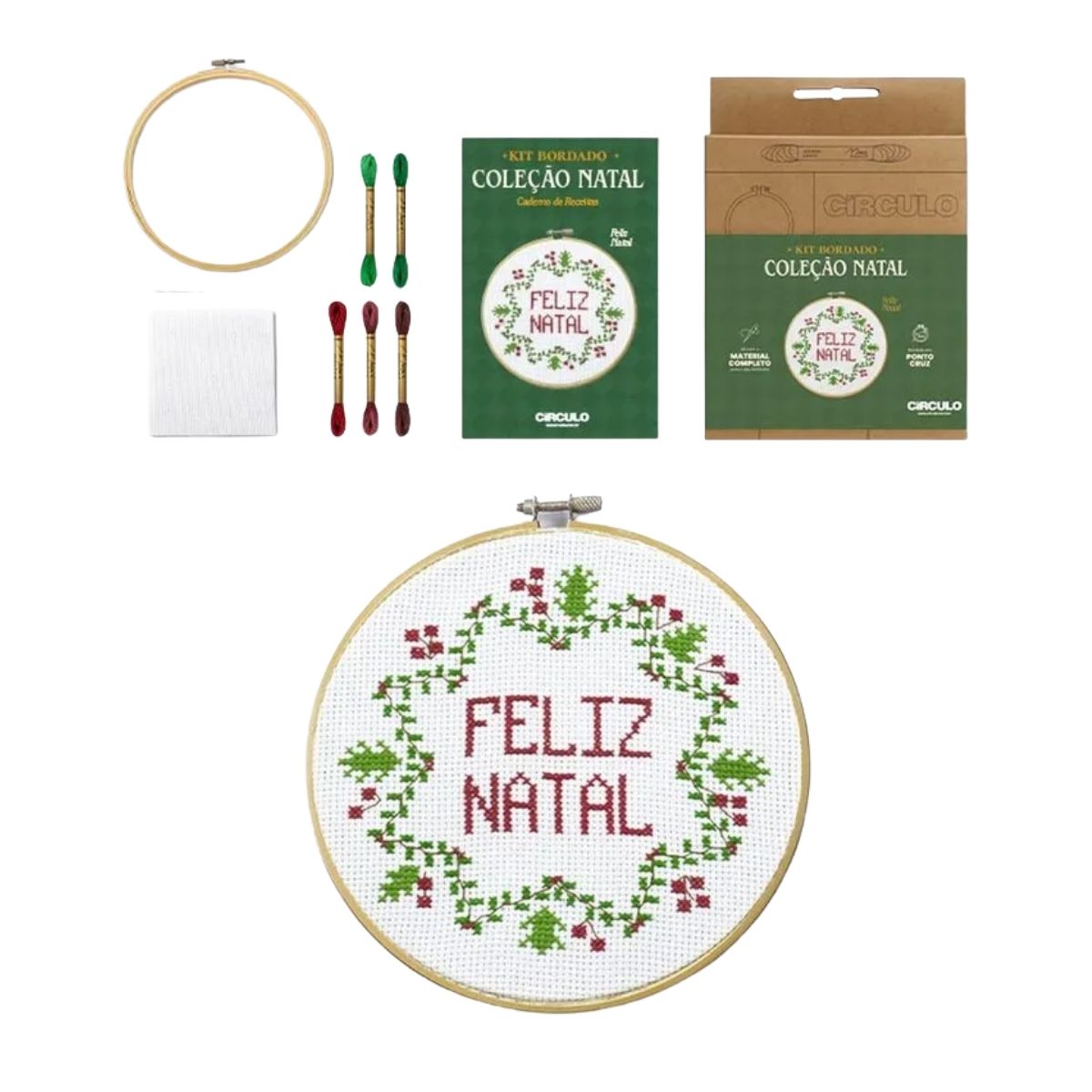 Kit Bordado Ponto Livre Feliz Natal 0010 - Círculo