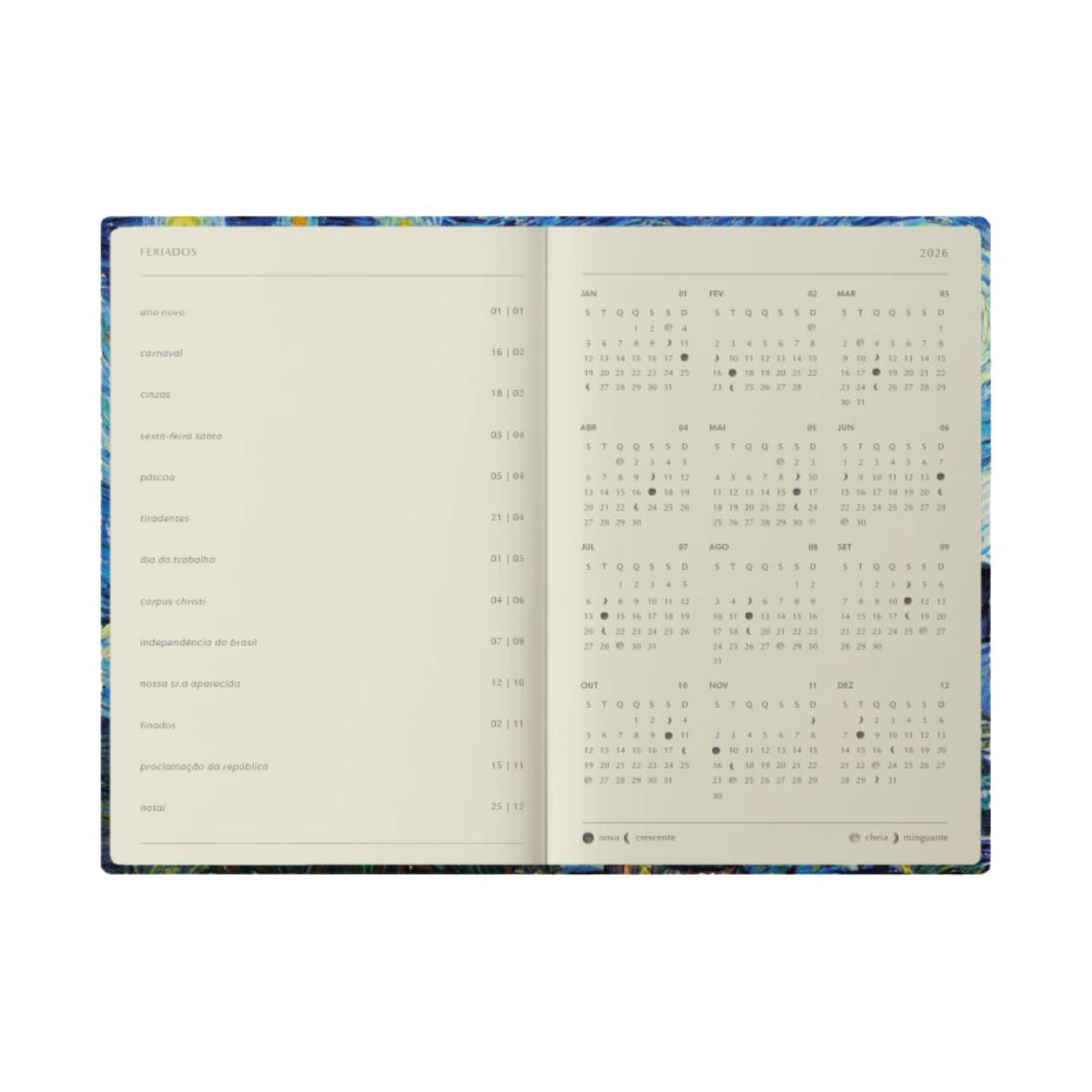 Agenda Diária 2026 Folk Books Noite Estrelada 70g 14x21cm 12 Meses com 432 Páginas