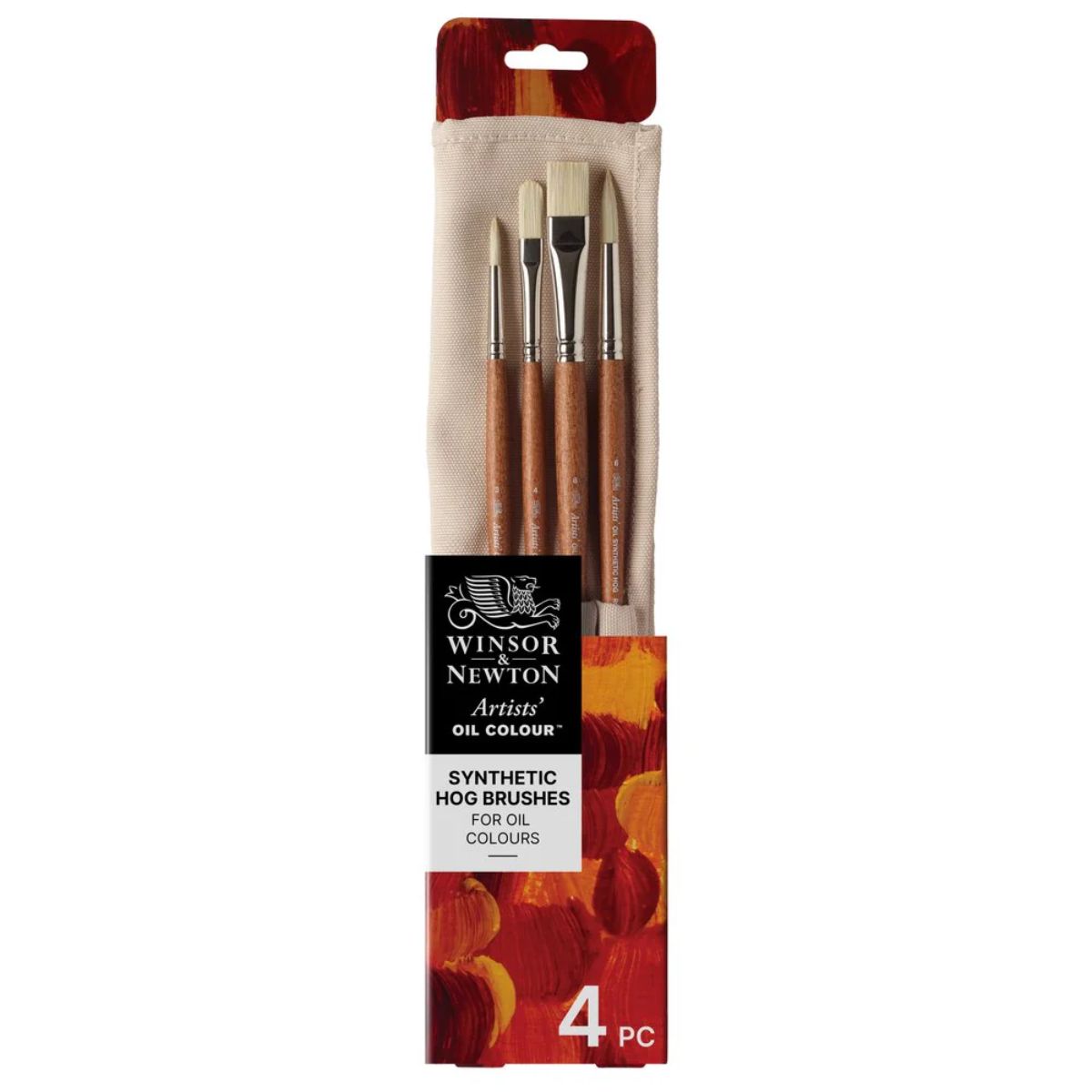 Kit com 4 Pinceis para Tinta Óleo Winsor & Newton Cabo Longo Cerda Sintética com Bolsa