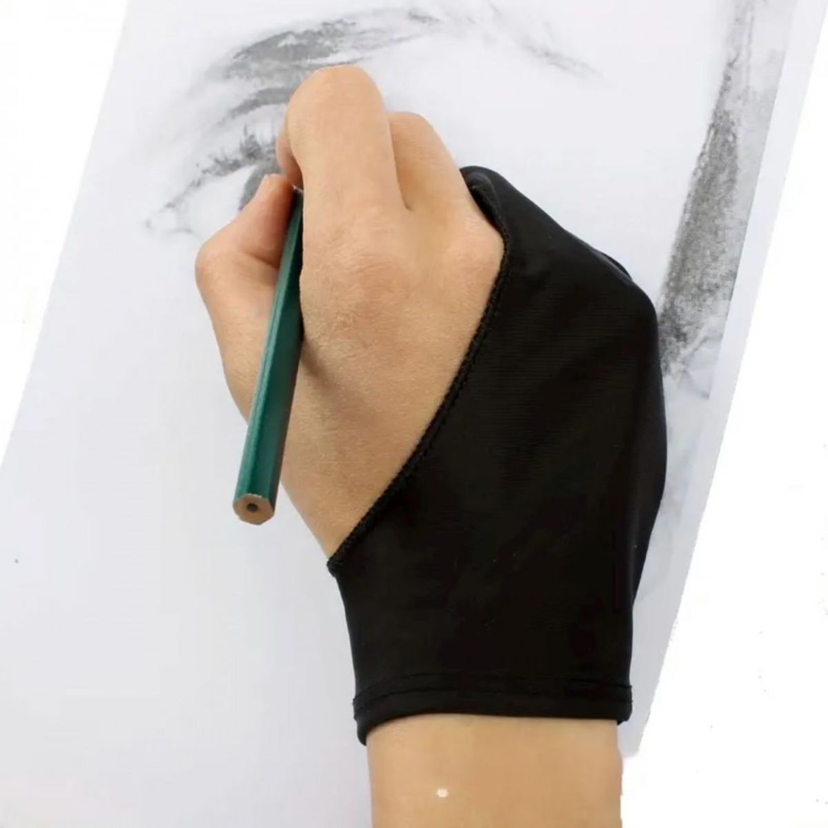 Luva para Desenho Sinoart 2 Dedos em Nylon Preto 