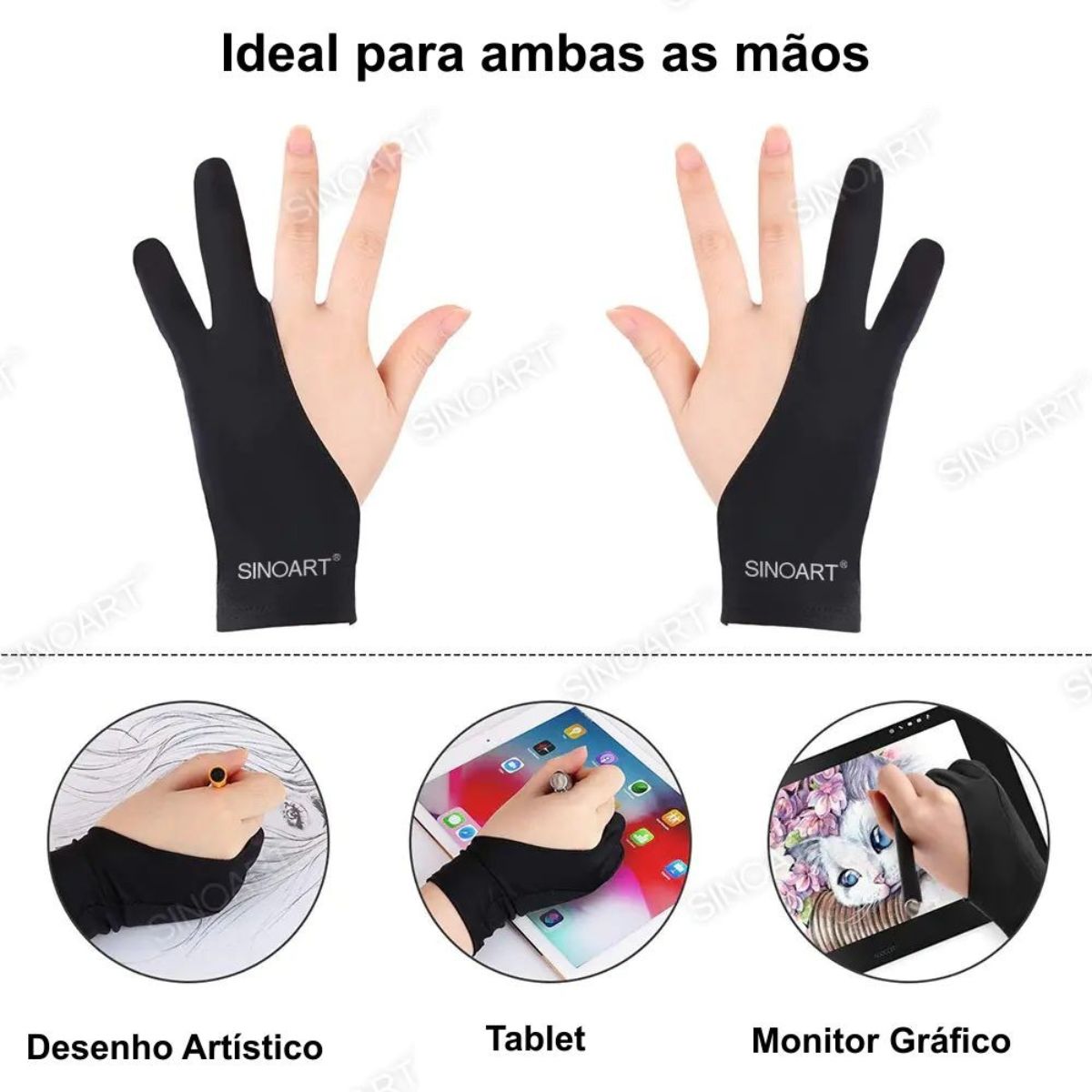 Luva para Desenho Sinoart 2 Dedos em Nylon Preto 